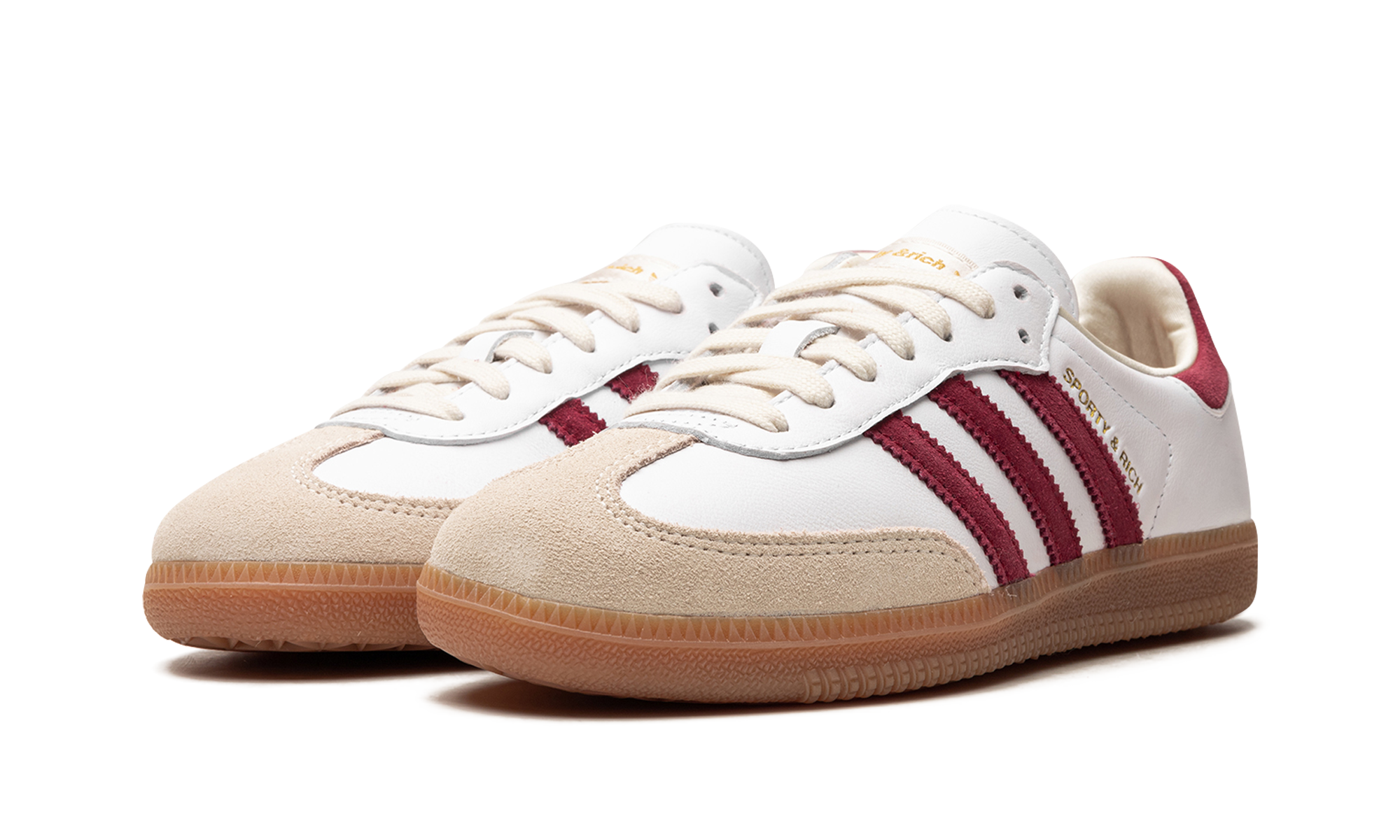 adidas samba sporty rich white collegiate burgundy+IF5660+diagnol left view