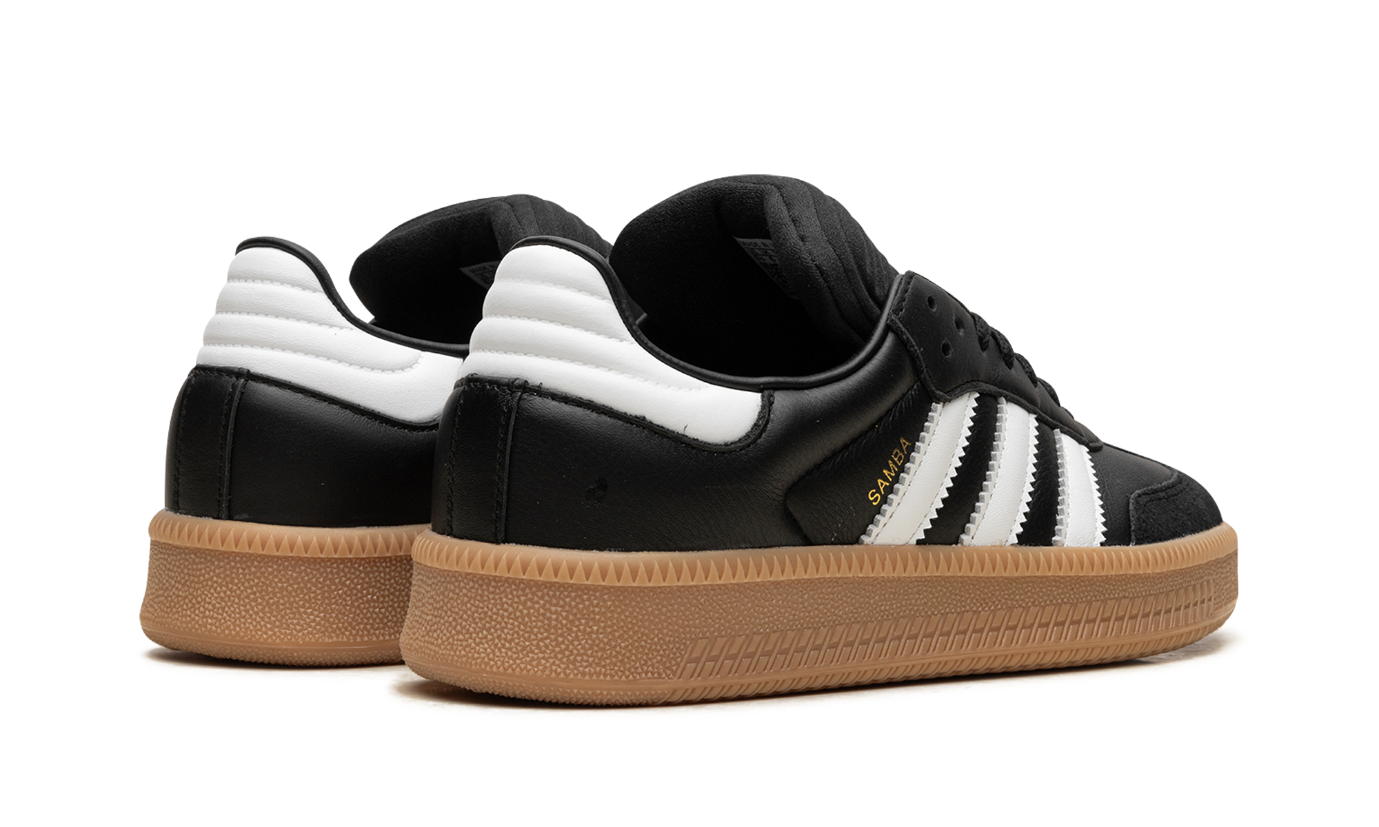 adidas samba xlg core black gum+IE1379+diagnol right behind view