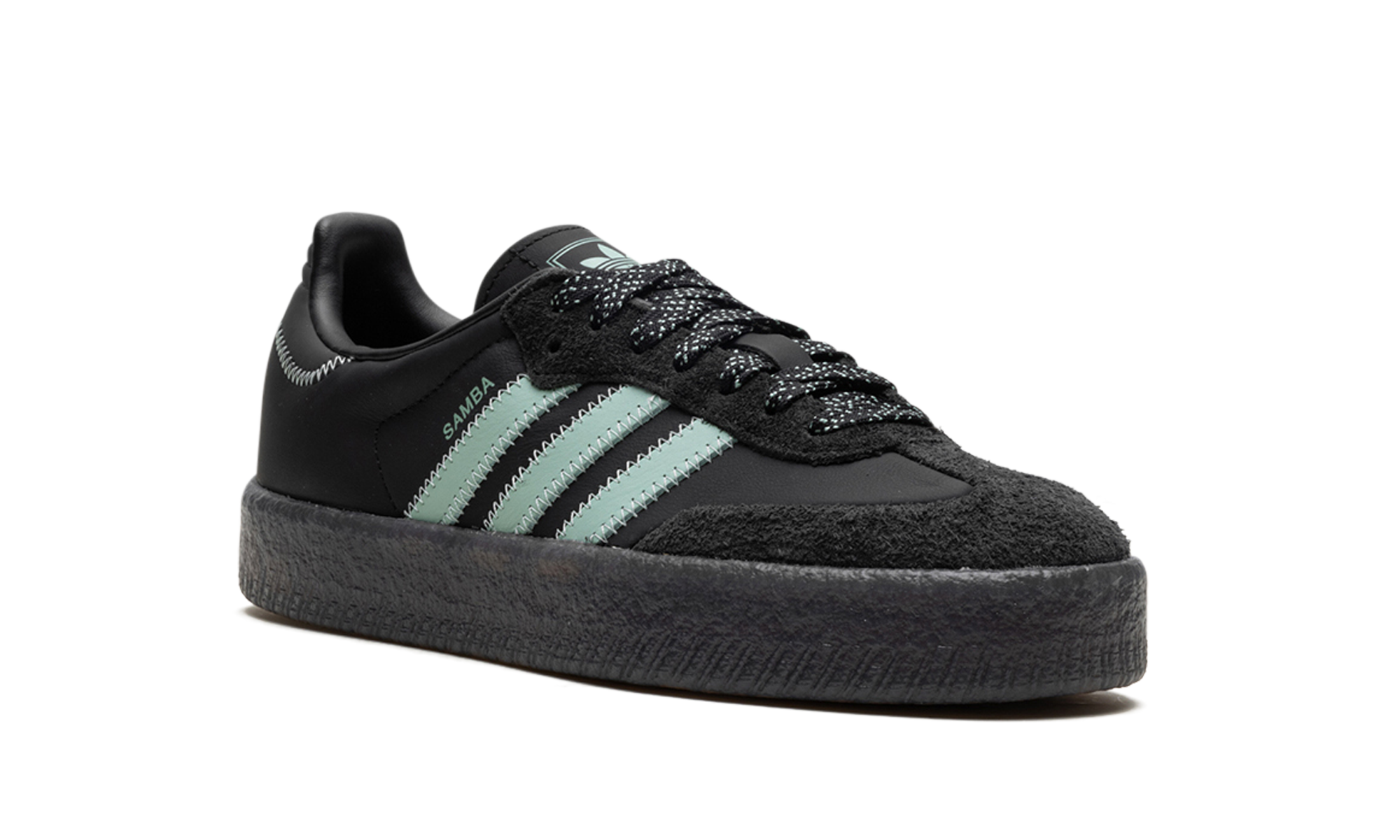 adidas sambae core black haze green women s+IE9110+diagnol right view