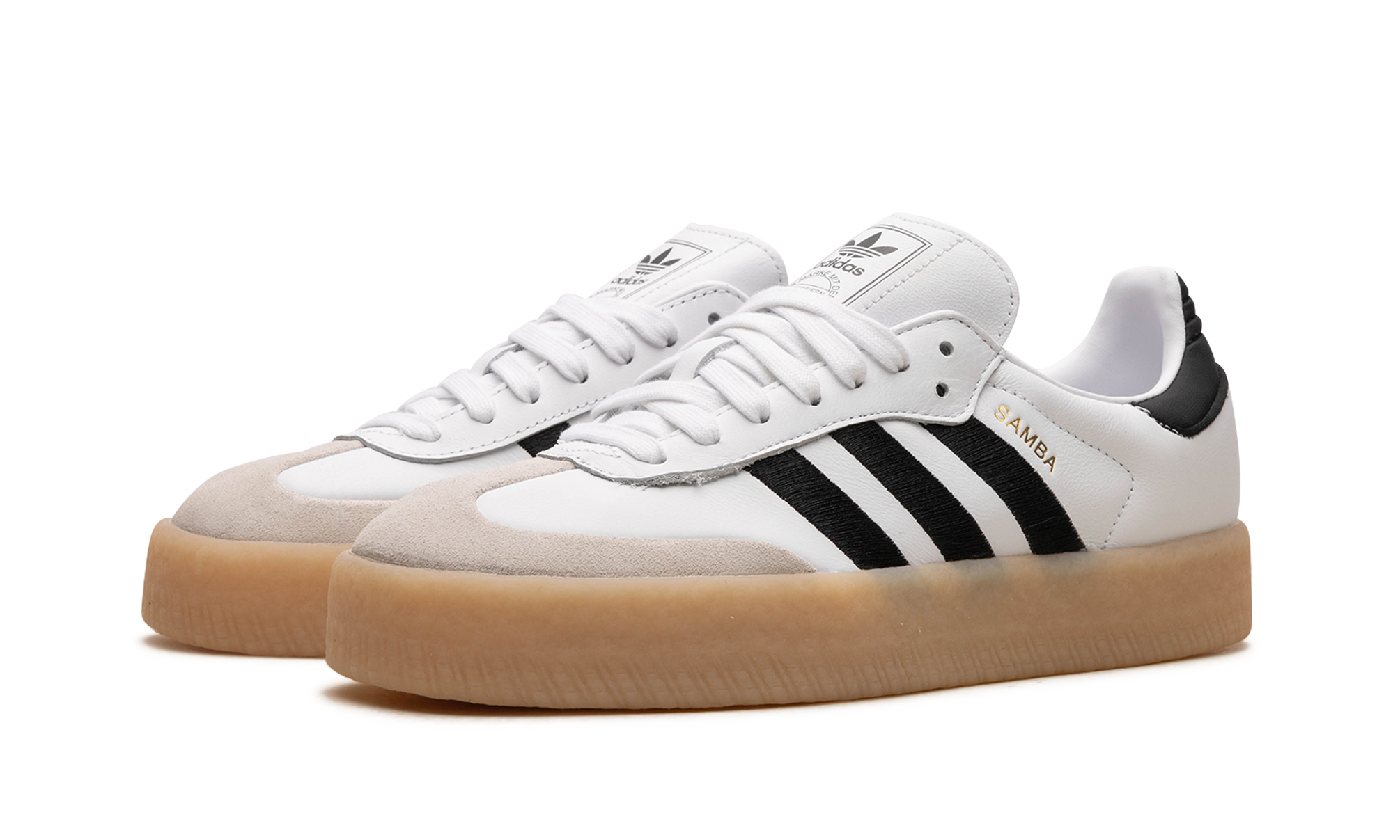adidas sambae white black gum women s+IG5744+diagnol left view