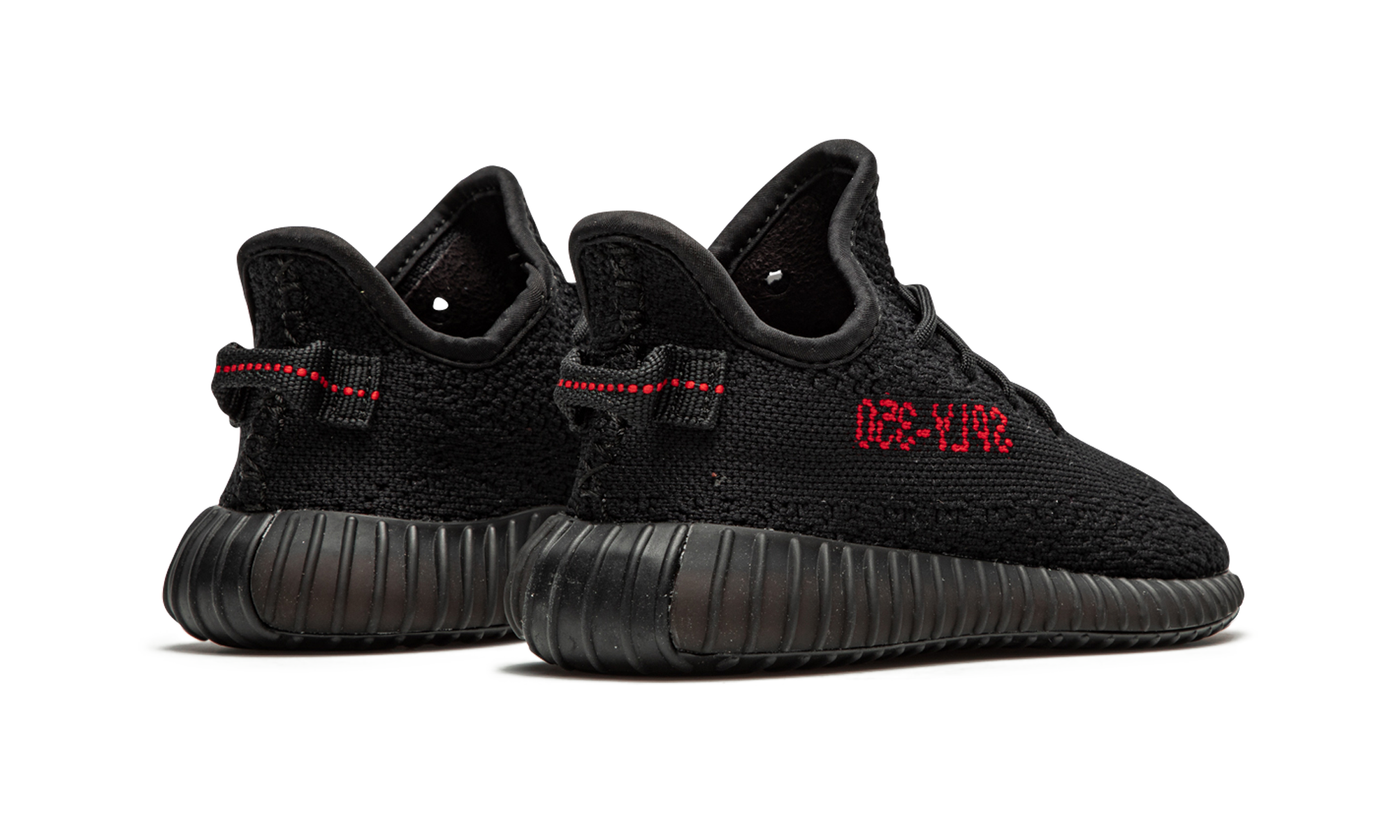 adidas yeezy boost 350 v2 black red infants+BB6372+diagnol right behind view