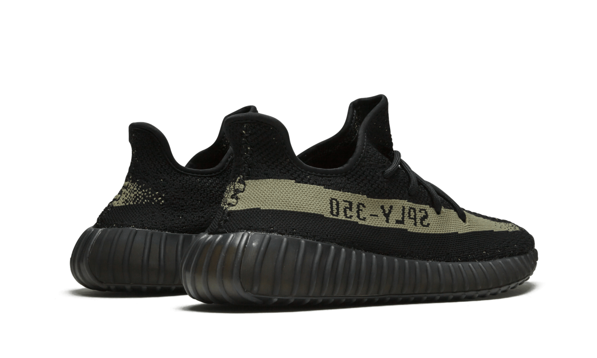 adidas yeezy boost 350 v2 core black green+BY9611+diagnol right behind view