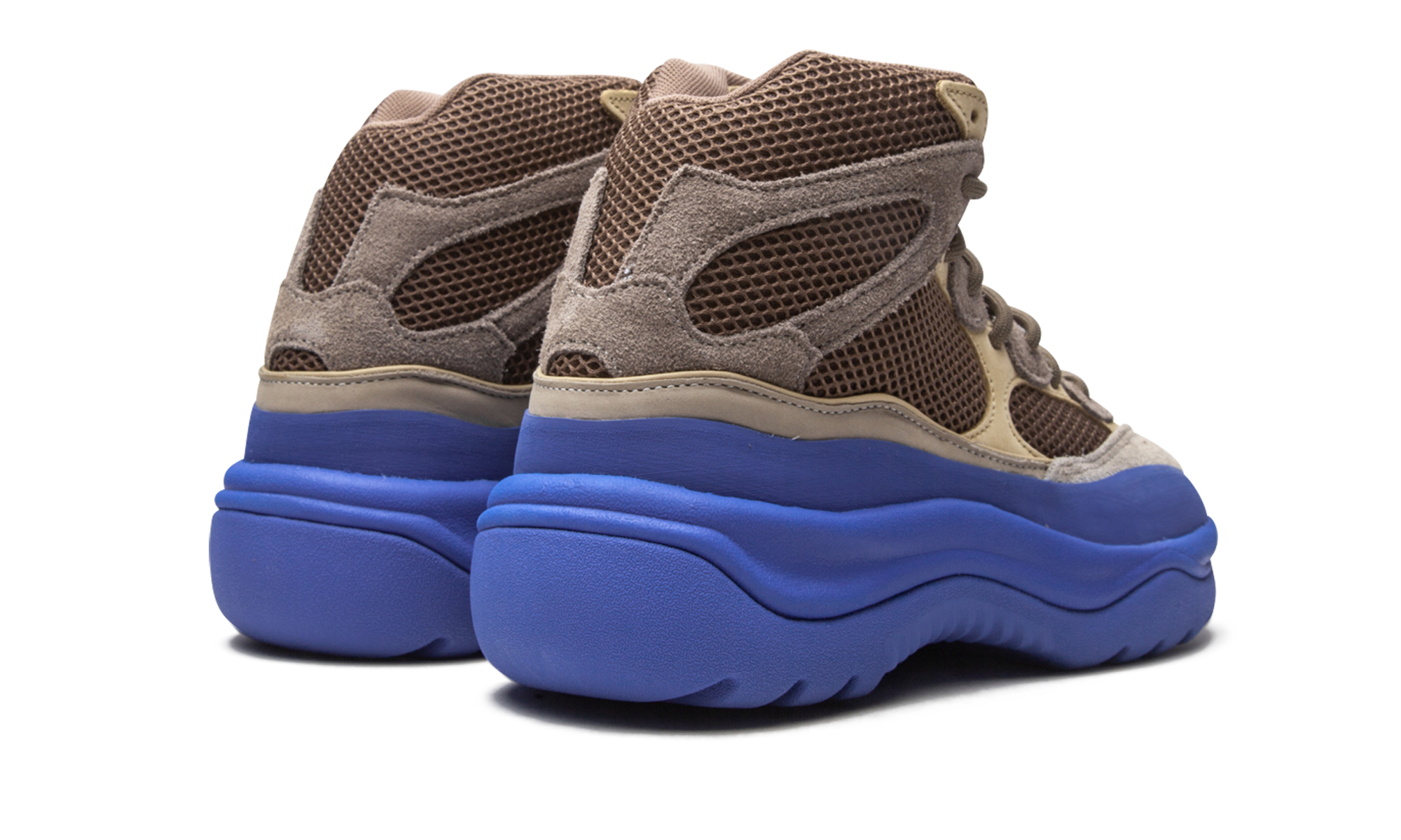 adidas yeezy desert boot taupe blue+GY0374+diagnol right behind view