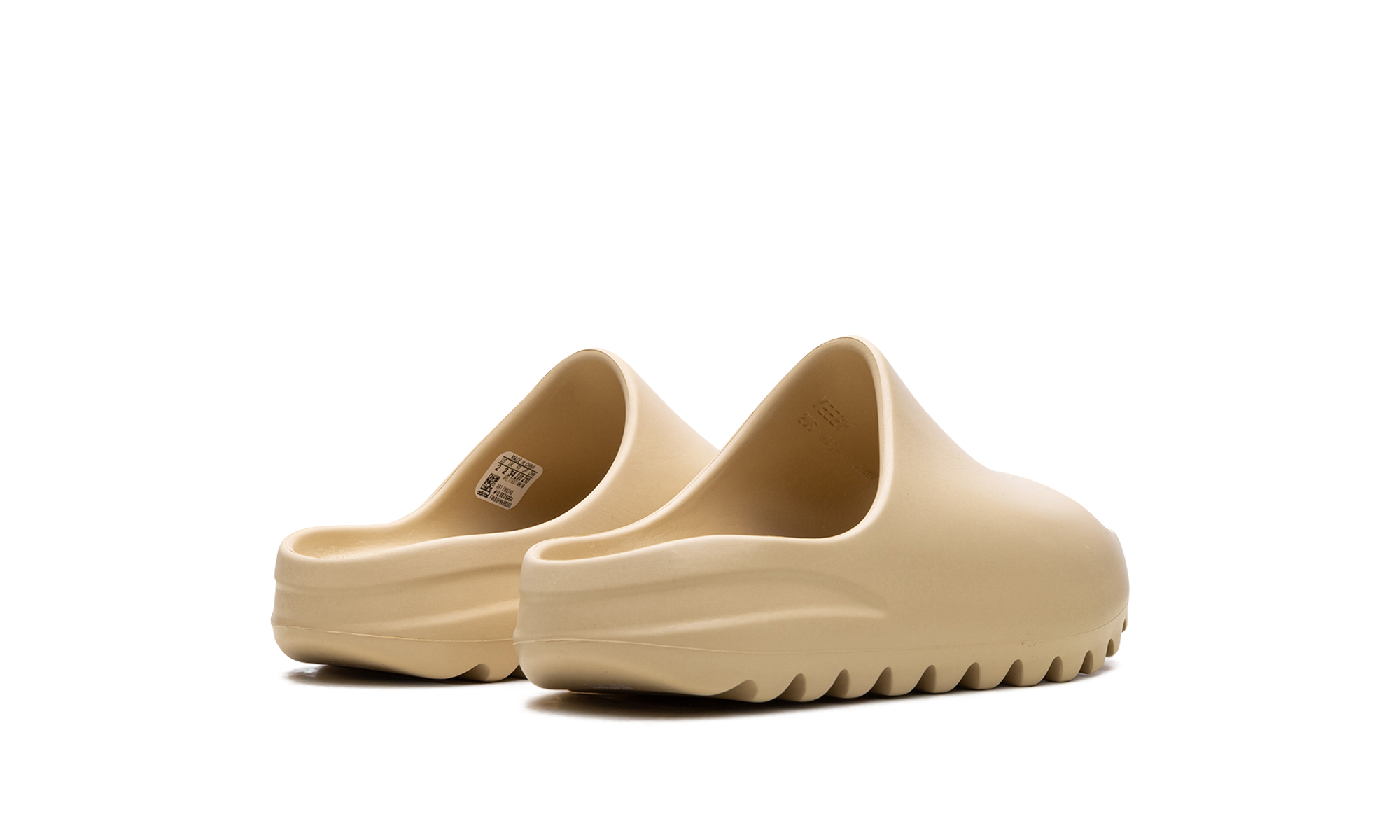 adidas yeezy slide desert sand kids+FW6346+diagnol right behind view