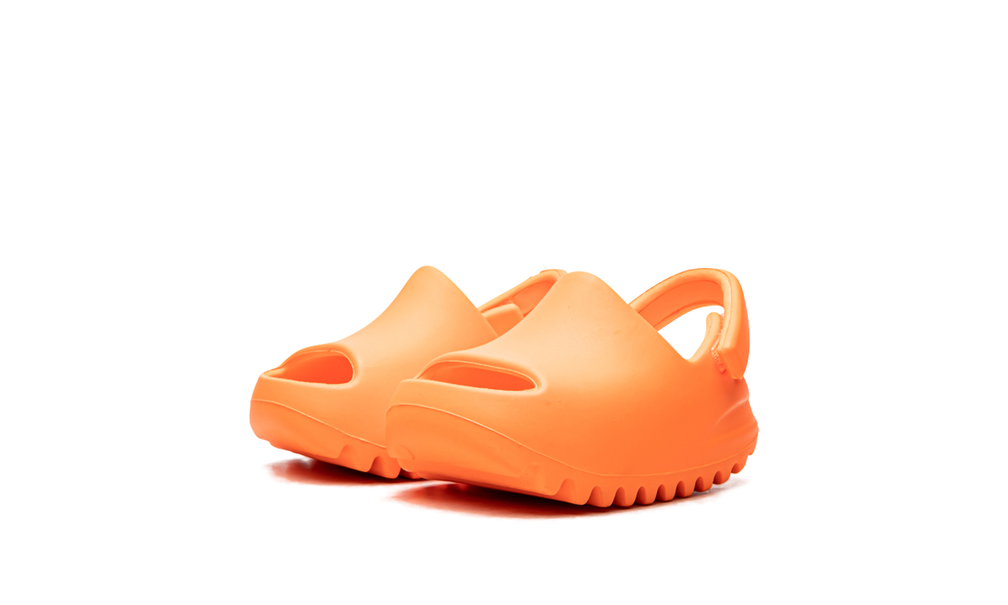 adidas yeezy slide enflame orange infants+GZ0955+diagnol left view