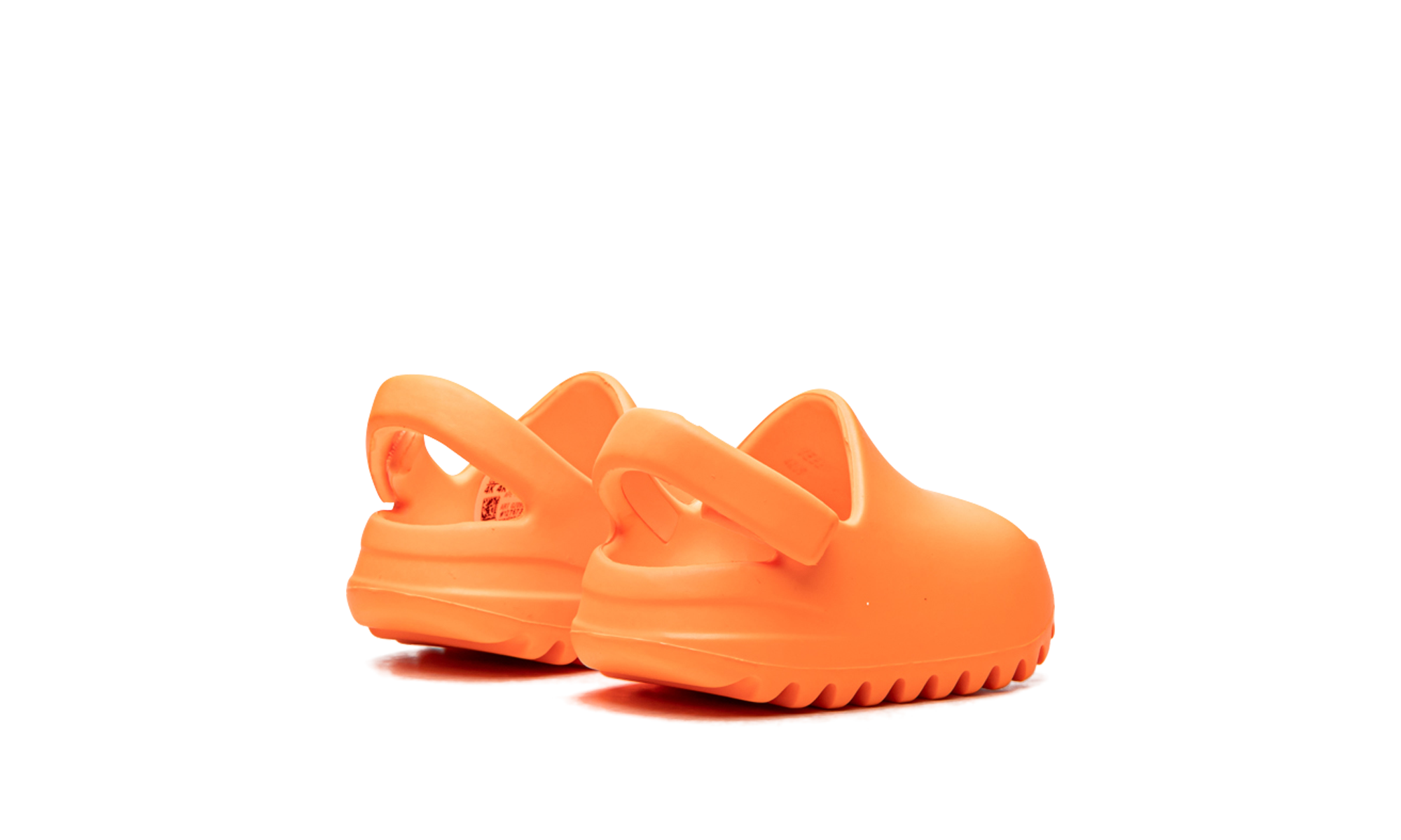 adidas yeezy slide enflame orange infants+GZ0955+diagnol right behind view