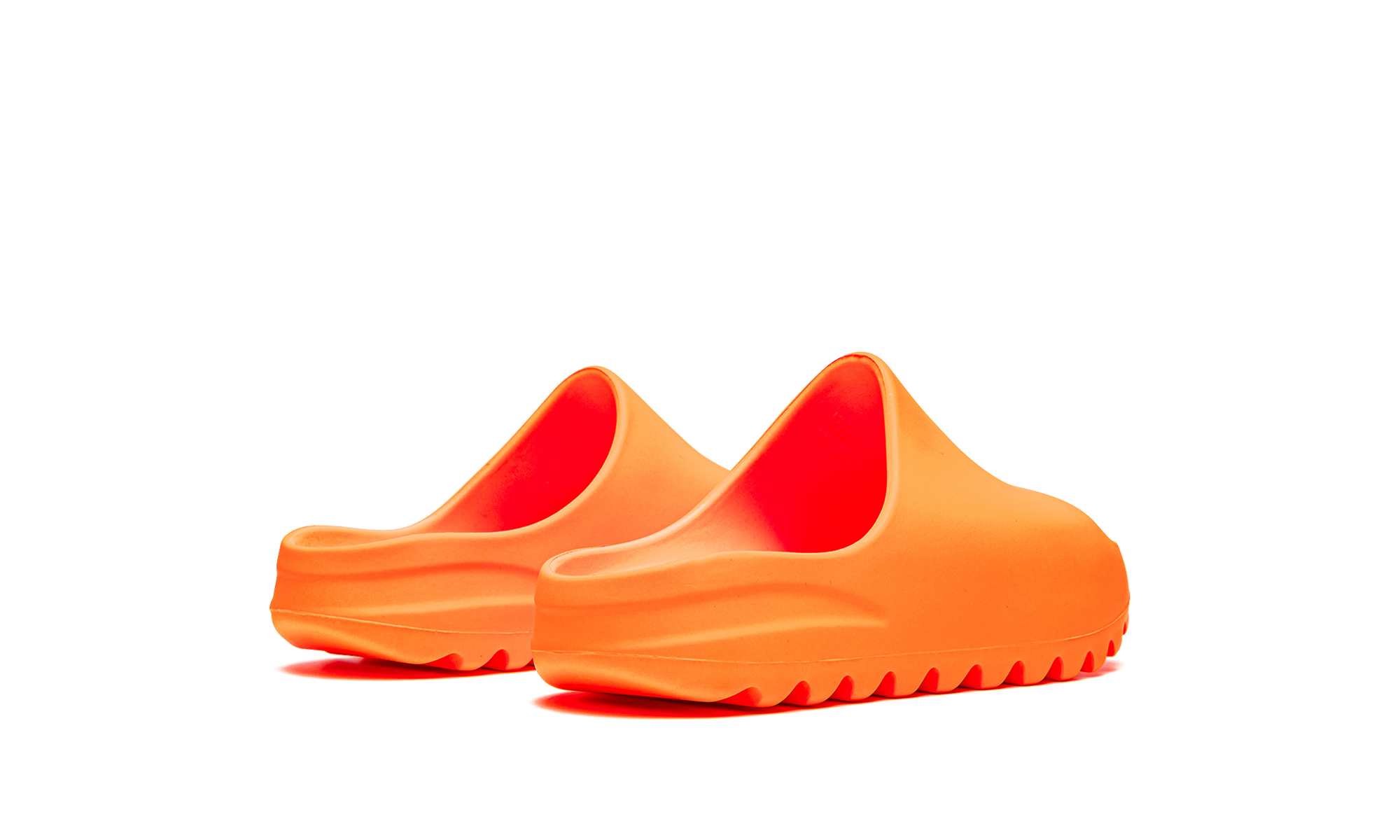 adidas yeezy slide enflame orange kids+GZ0954+diagnol right behind view