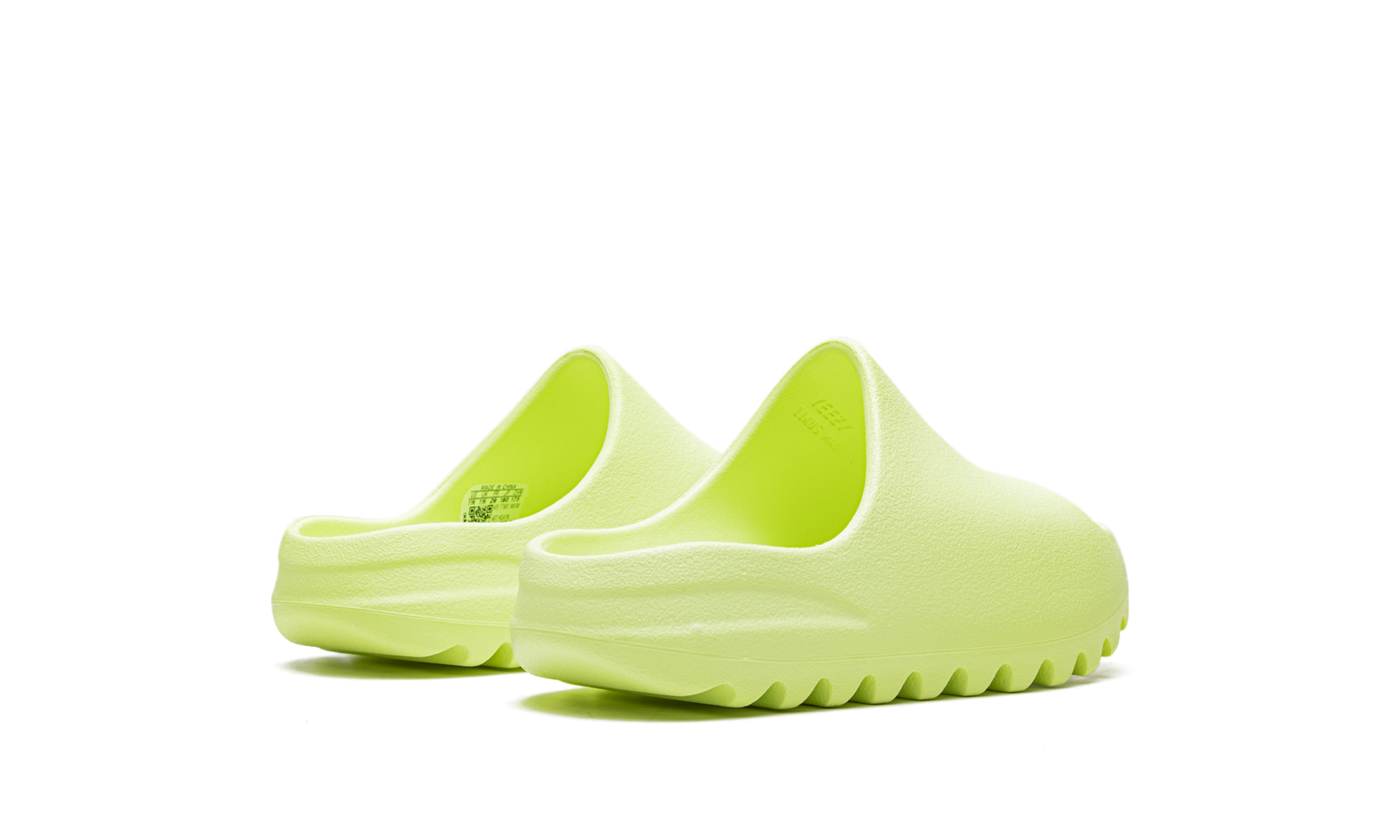 adidas yeezy slide glow green 2022 kids+HQ4116+diagnol right behind view