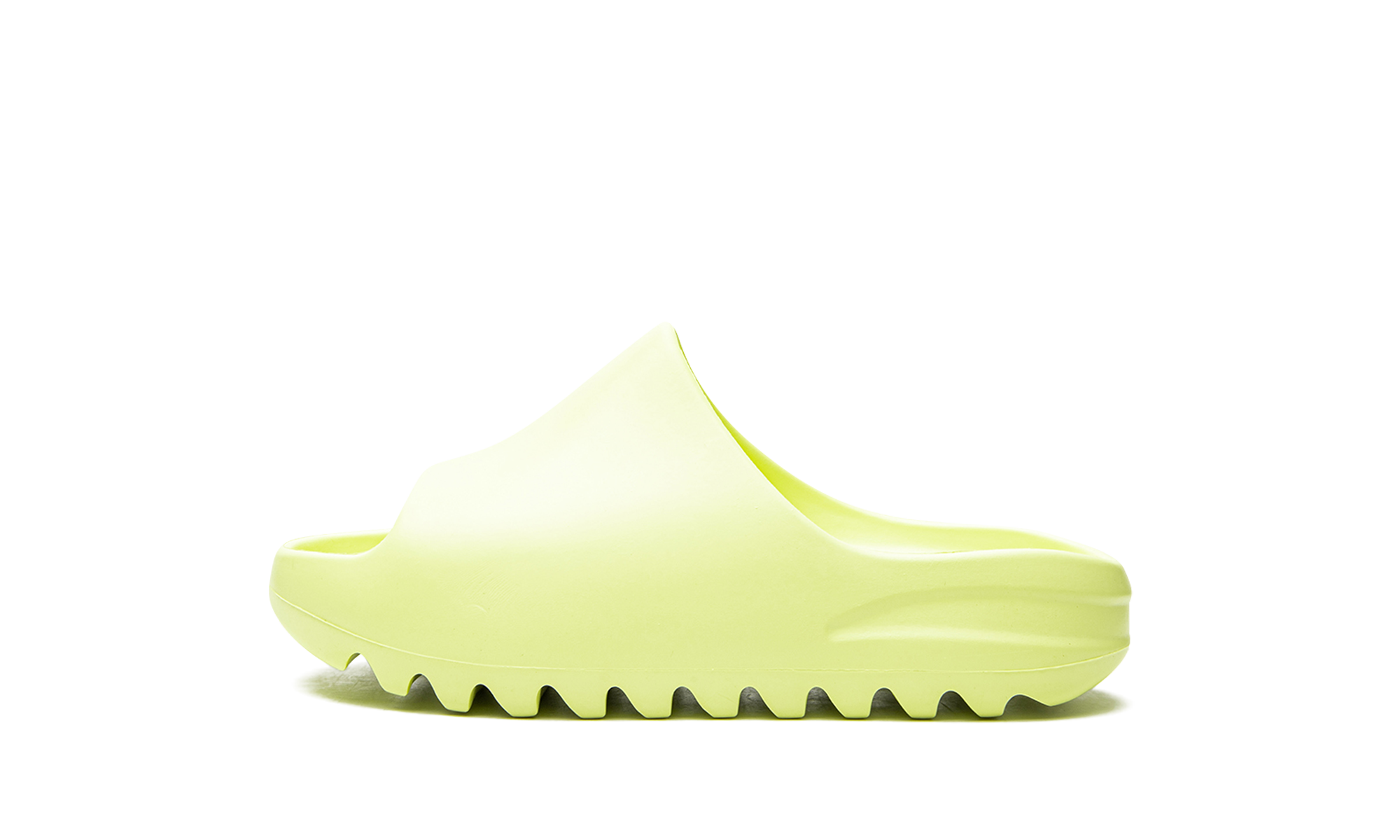 adidas yeezy slide glow green kids+GX6139+diagnol right view 1