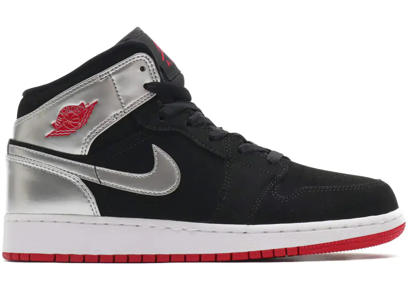 Jordan 1 Mid Black Red Silver (GS)