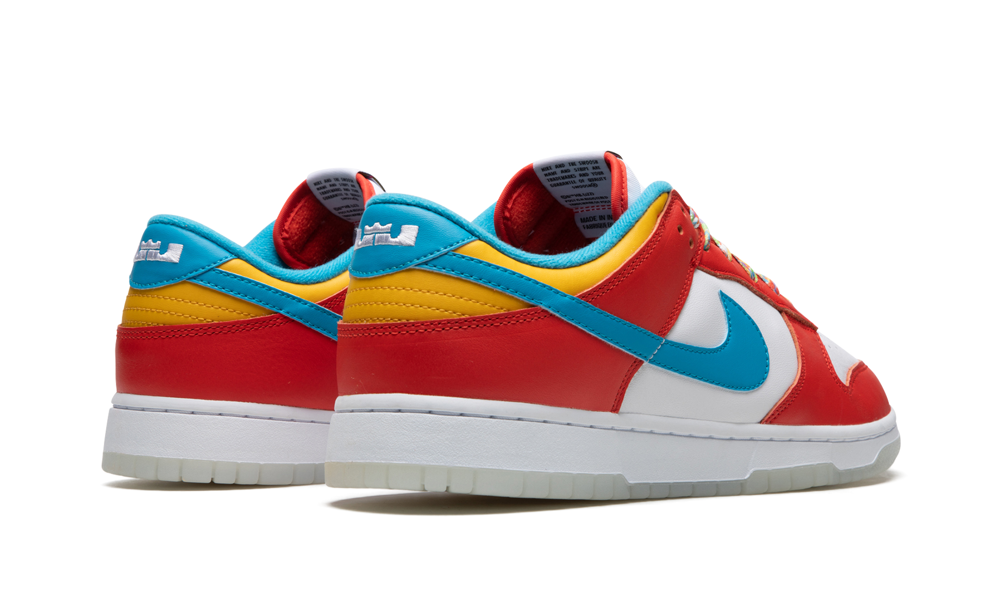 nike dunk low qs lebron james fruity pebbles+DH8009-600+diagnol right behind view