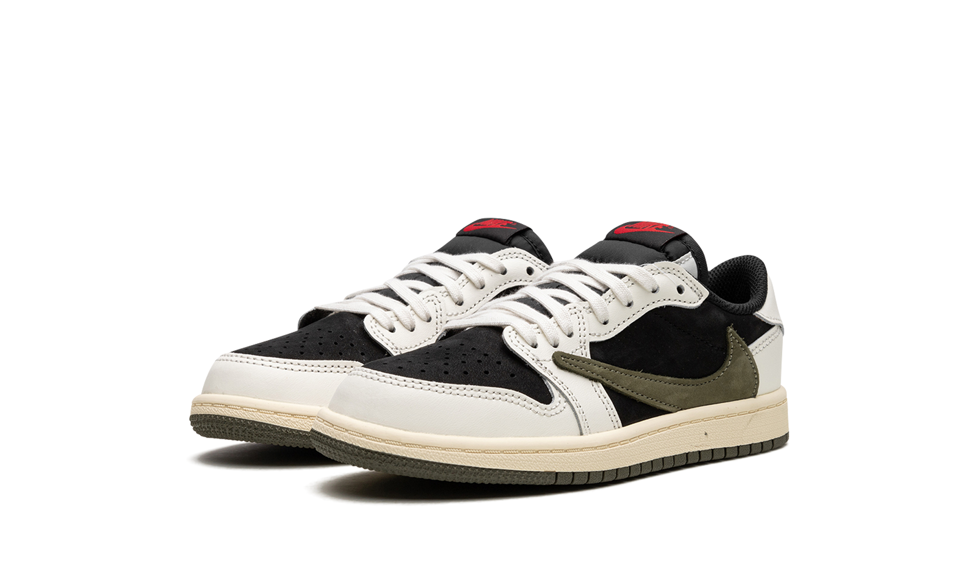 jordan 1 retro low og sp travis scott olive ps+DZ5909-106+diagnol left view