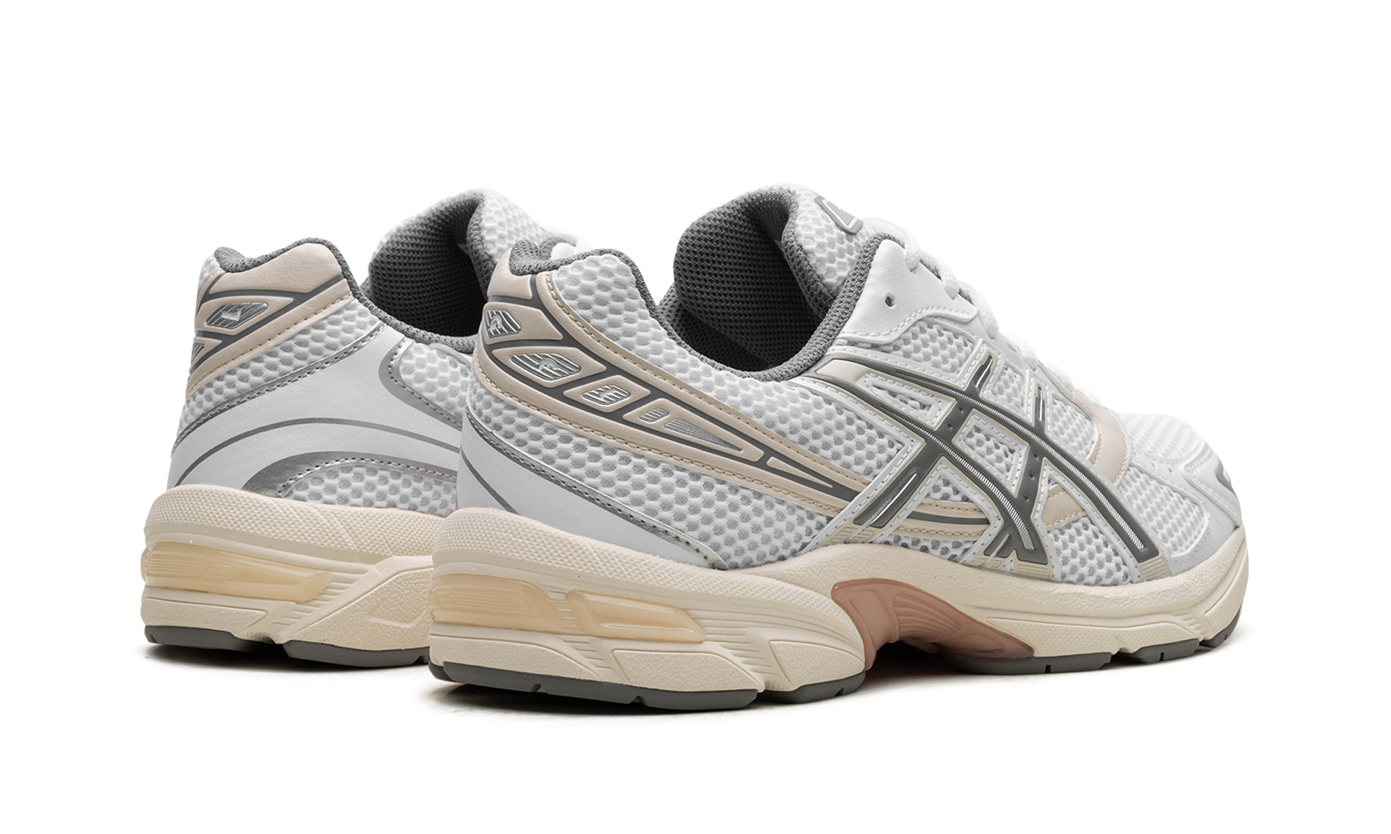 asics gel 1130 white clay grey+1201A256-112+diagnol right behind view