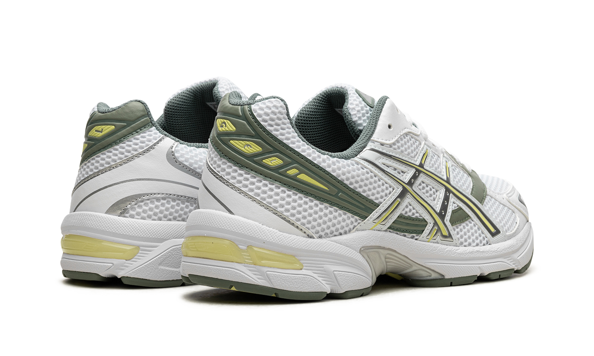 asics gel 1130 white jade yellow+1201A256-111+diagnol right behind view