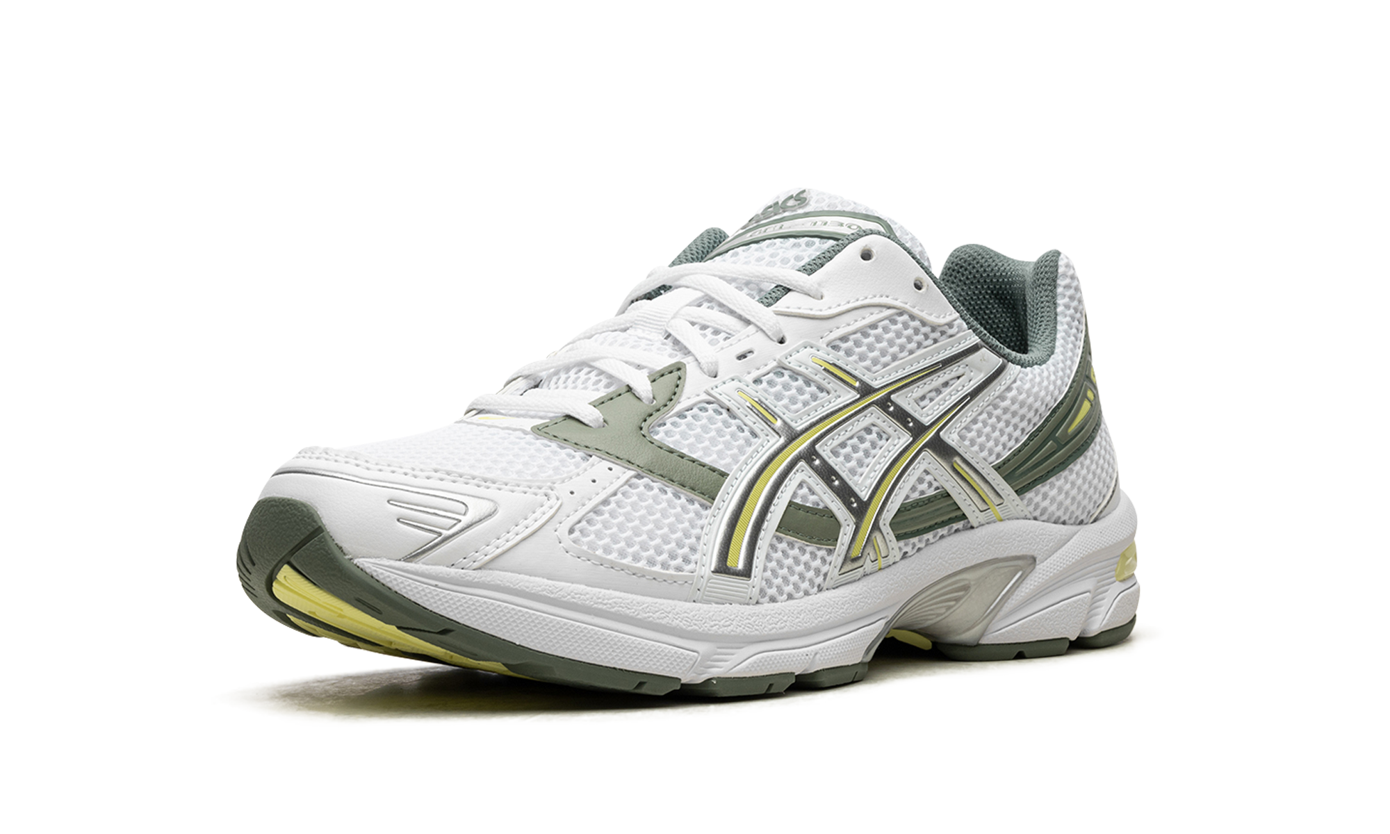 asics gel 1130 white jade yellow+1201A256-111+left diagnol single view