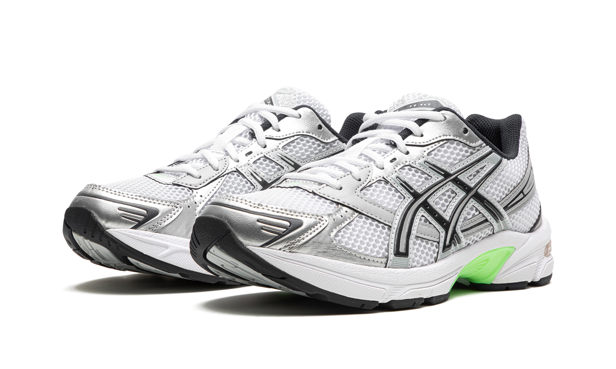 asics gel 1130 white mid grey lime green+1201A256-114+diagnol left view
