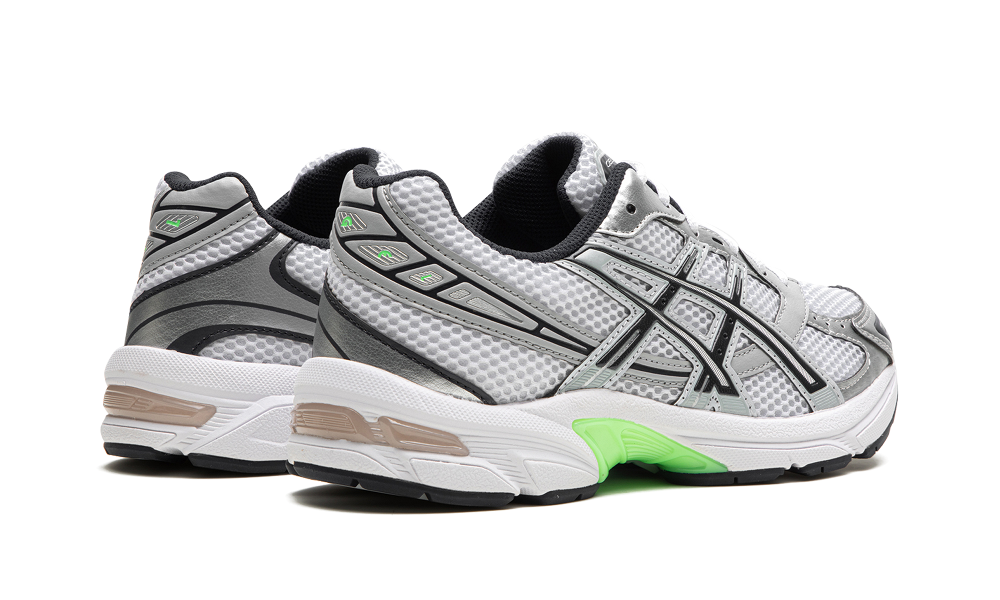 asics gel 1130 white mid grey lime green+1201A256-114+diagnol right behind view