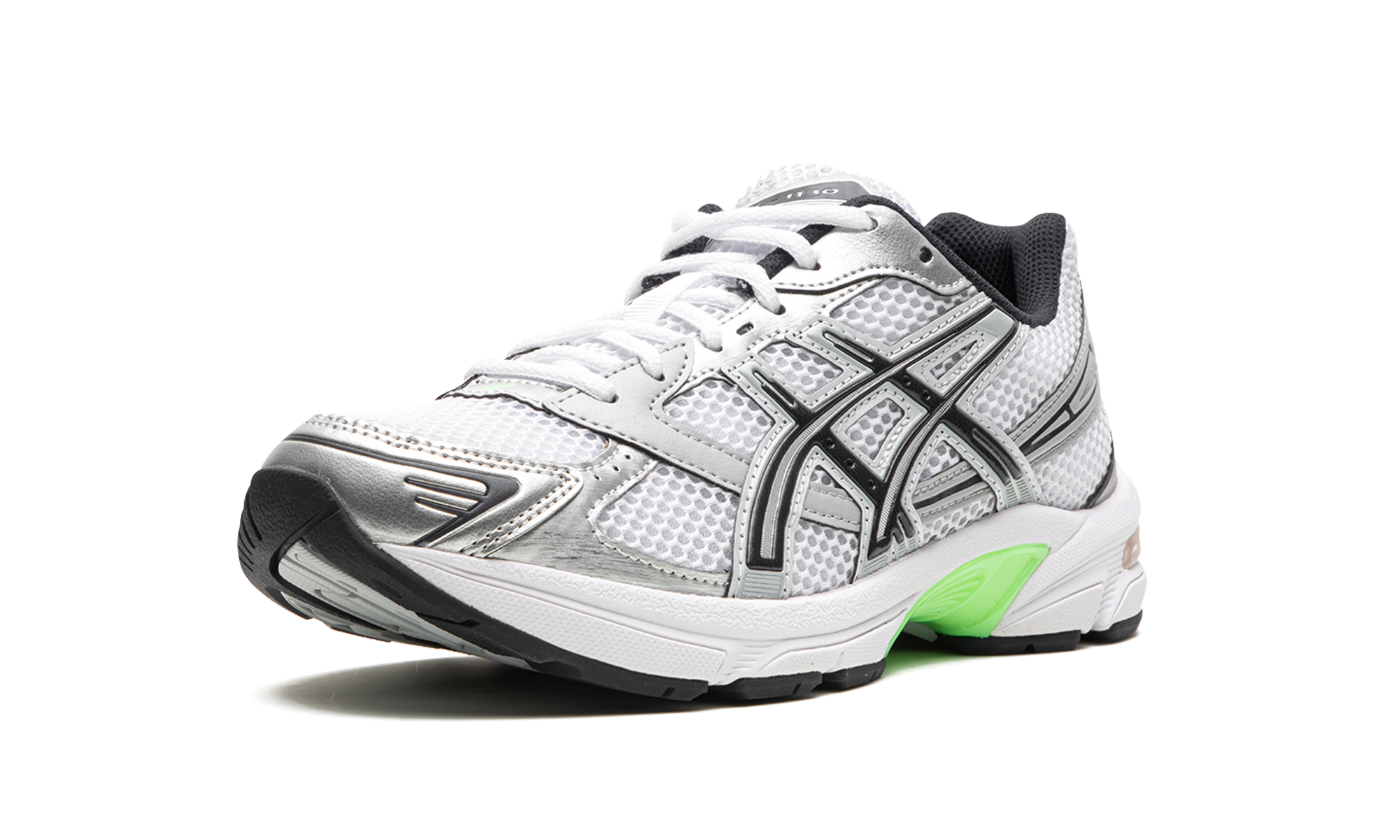 asics gel 1130 white mid grey lime green+1201A256-114+left diagnol single view