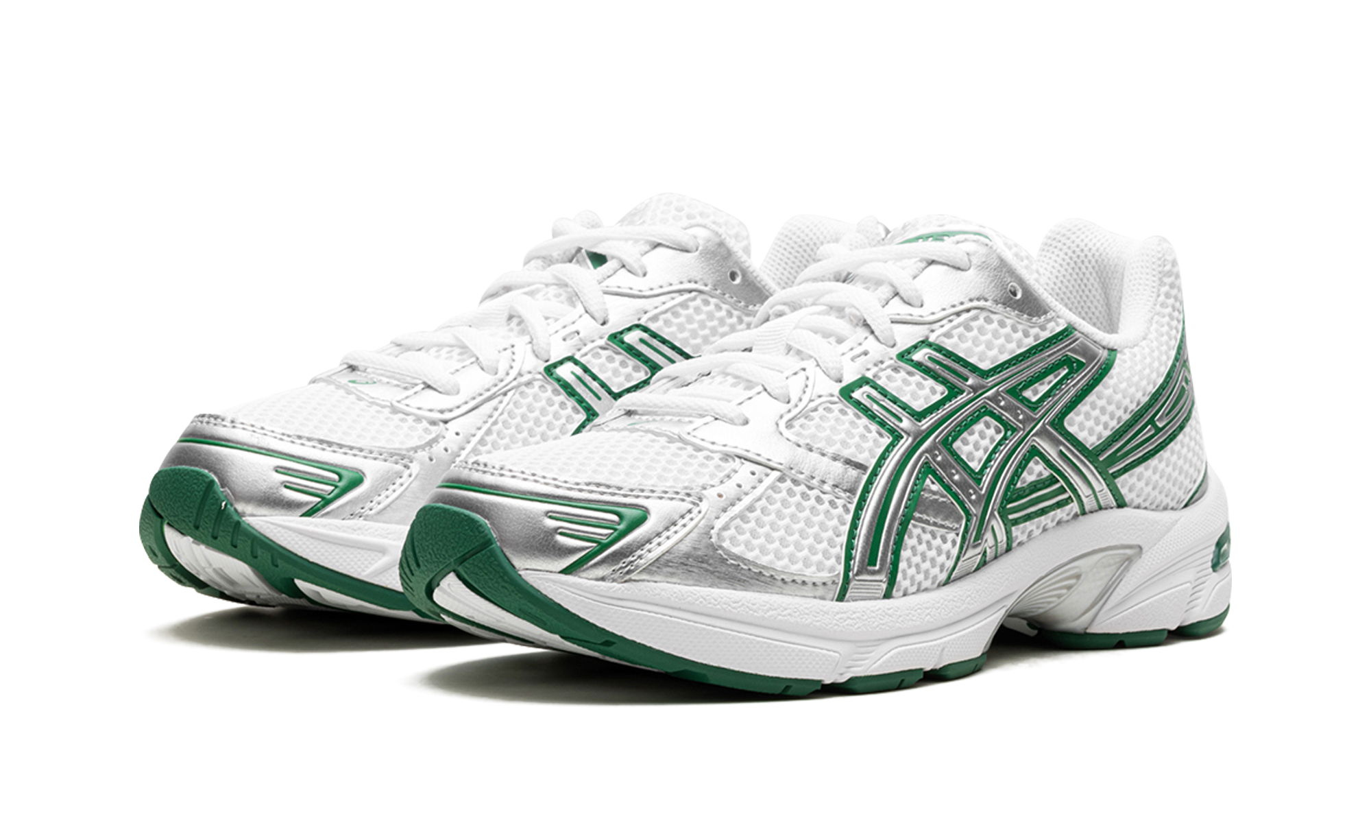 asics gel 1130 white silver green+1203A701-100+diagnol left view