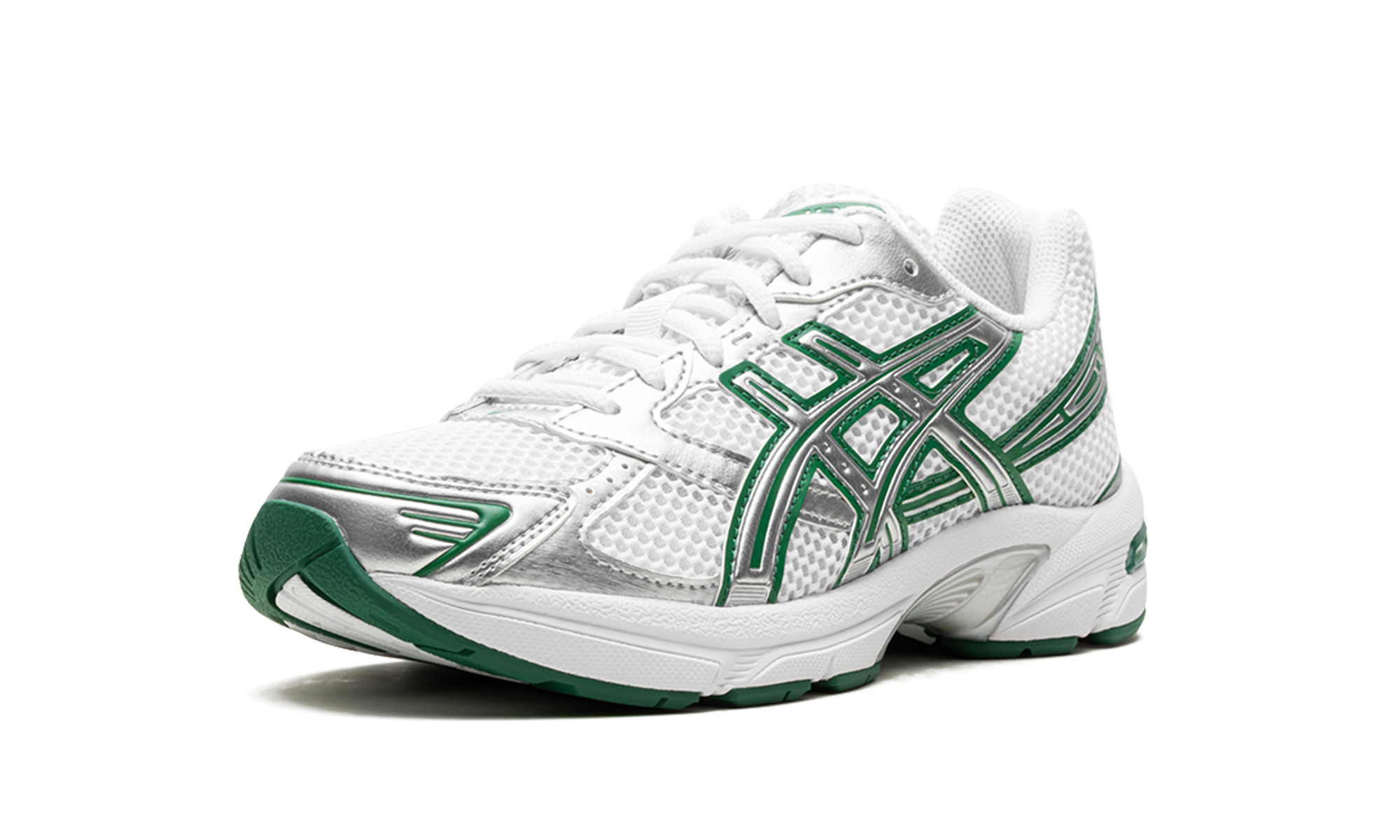 asics gel 1130 white silver green+1203A701-100+left diagnol single view
