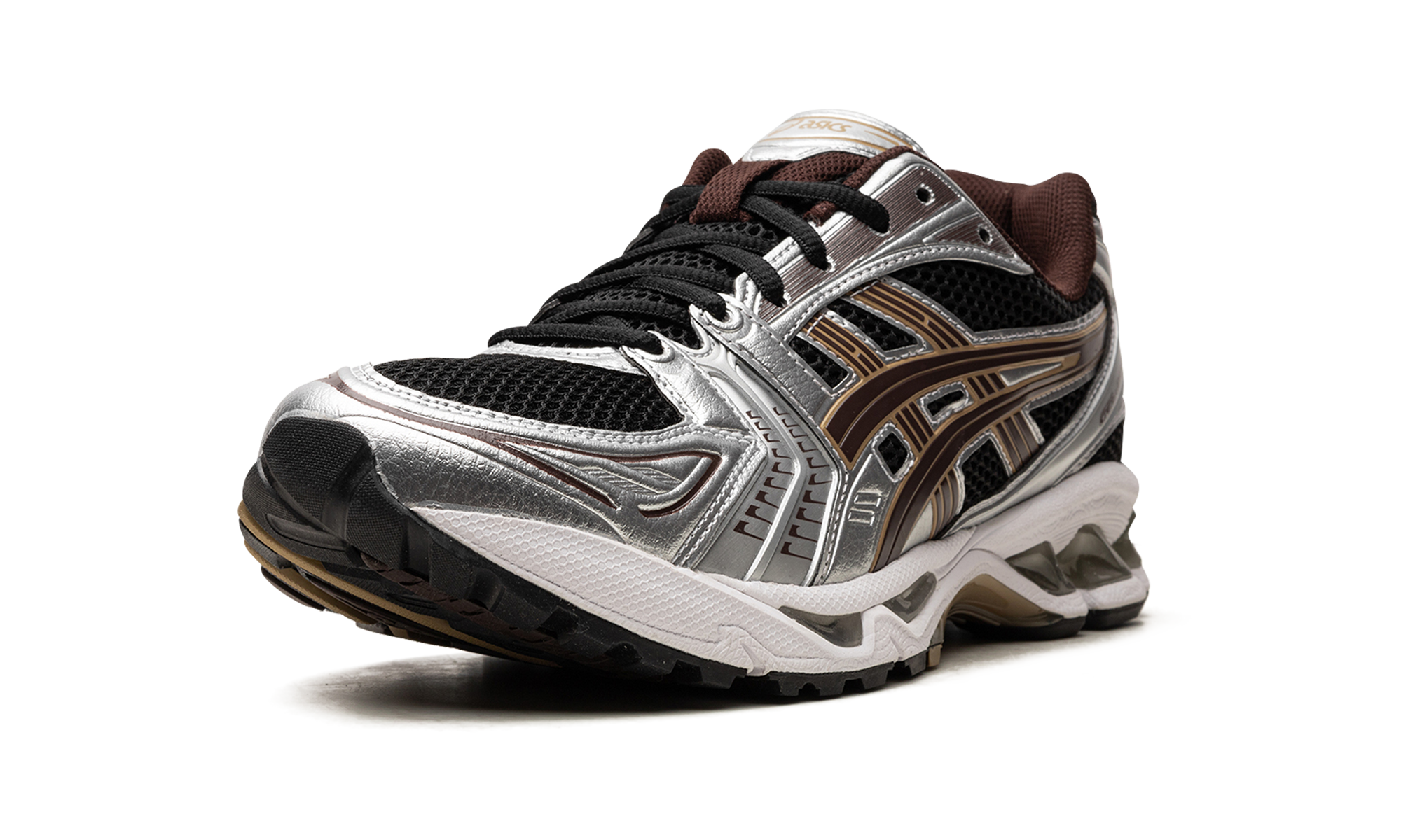 asics gel kayano 14 black coffee silver+1201A019-004+left diagnol single view
