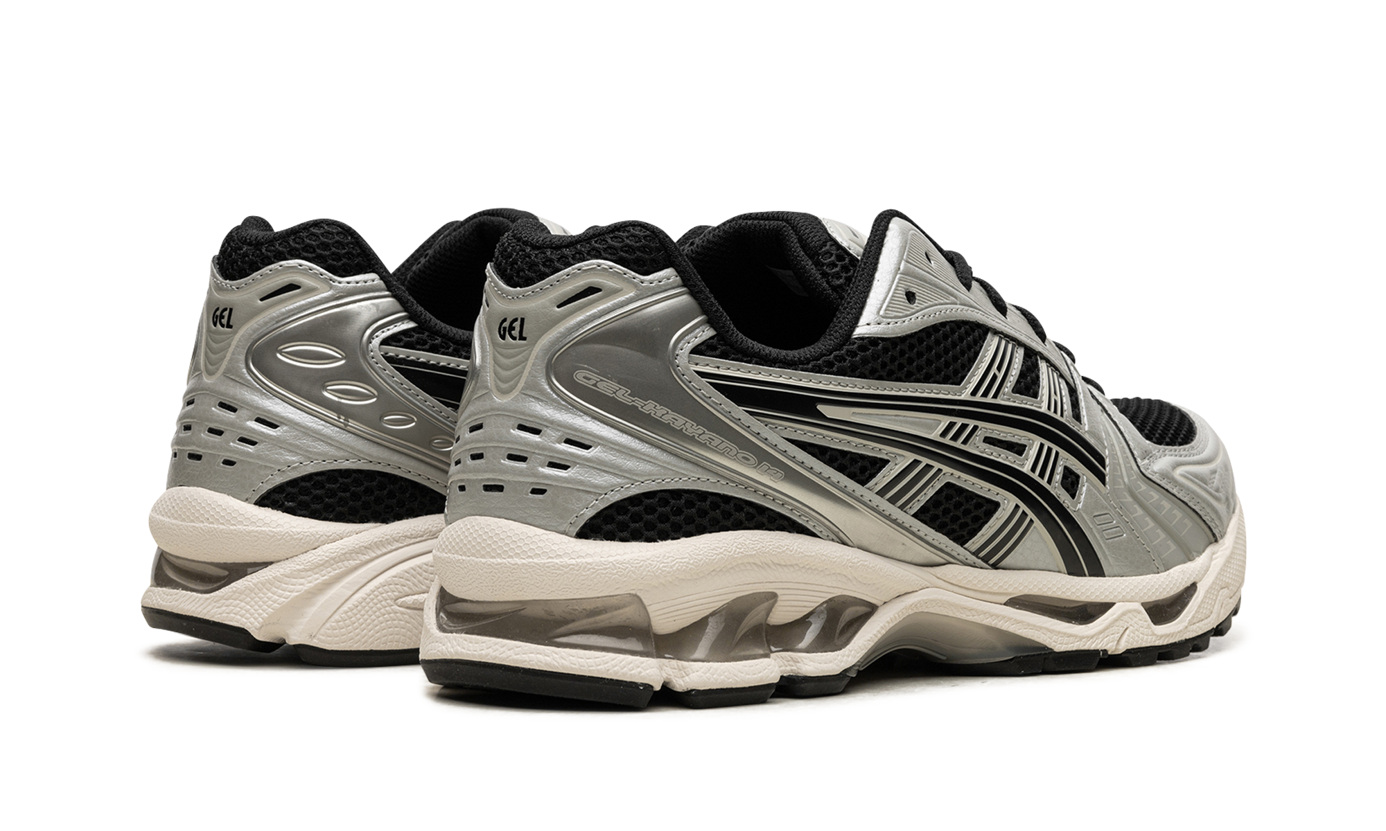 asics gel kayano 14 black seal grey+1201A019-005+diagnol right behind view