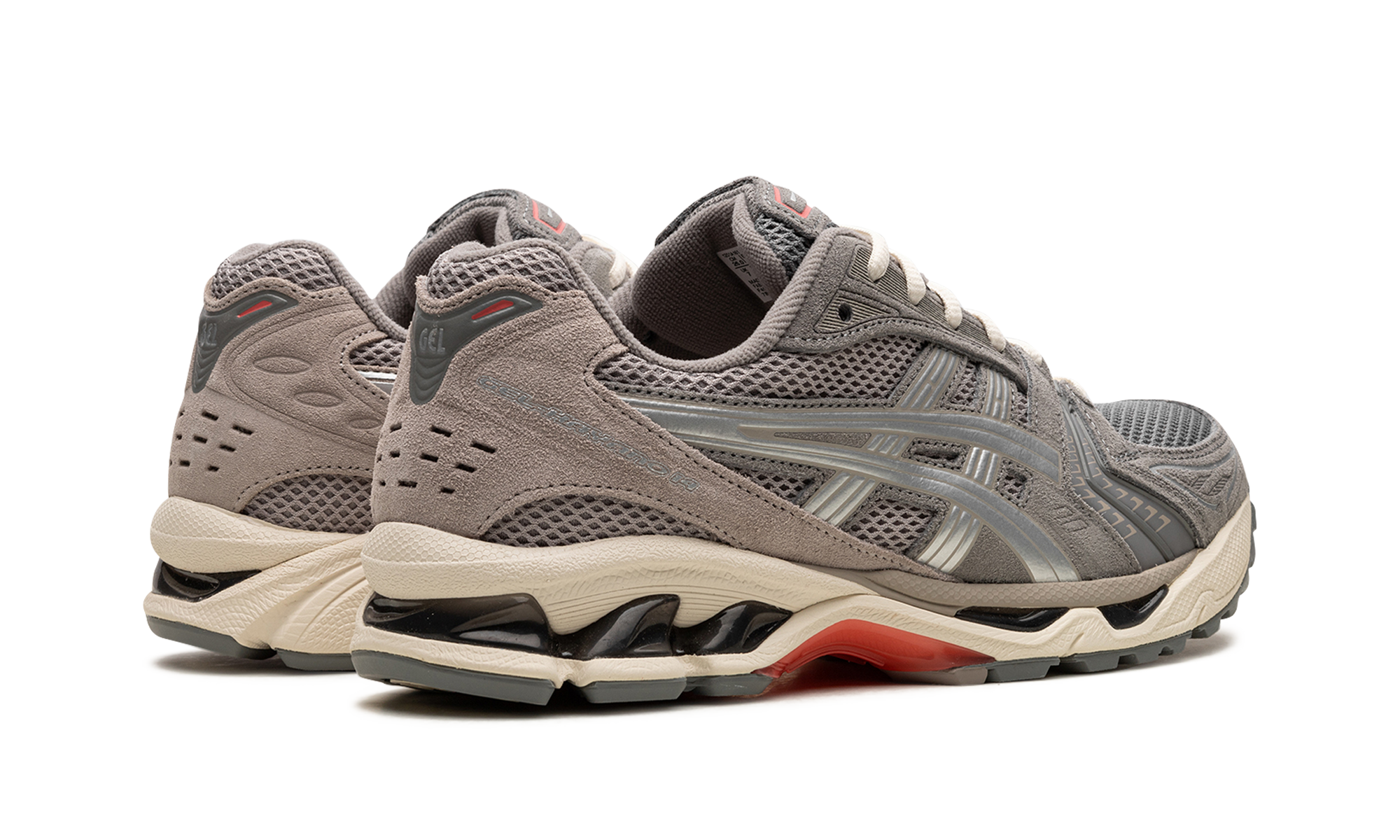 asics gel kayano 14 clay grey pure silver+1201A161-026+diagnol right behind view