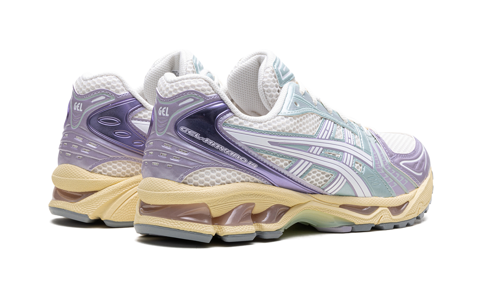 asics gel kayano 14 cream dusk violet+1203A537-105+diagnol right behind view