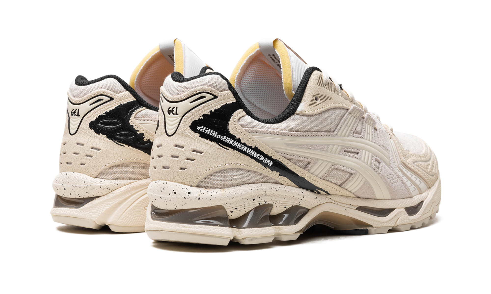 asics gel kayano 14 imperfection pack cream+1203A416-100+diagnol right behind view