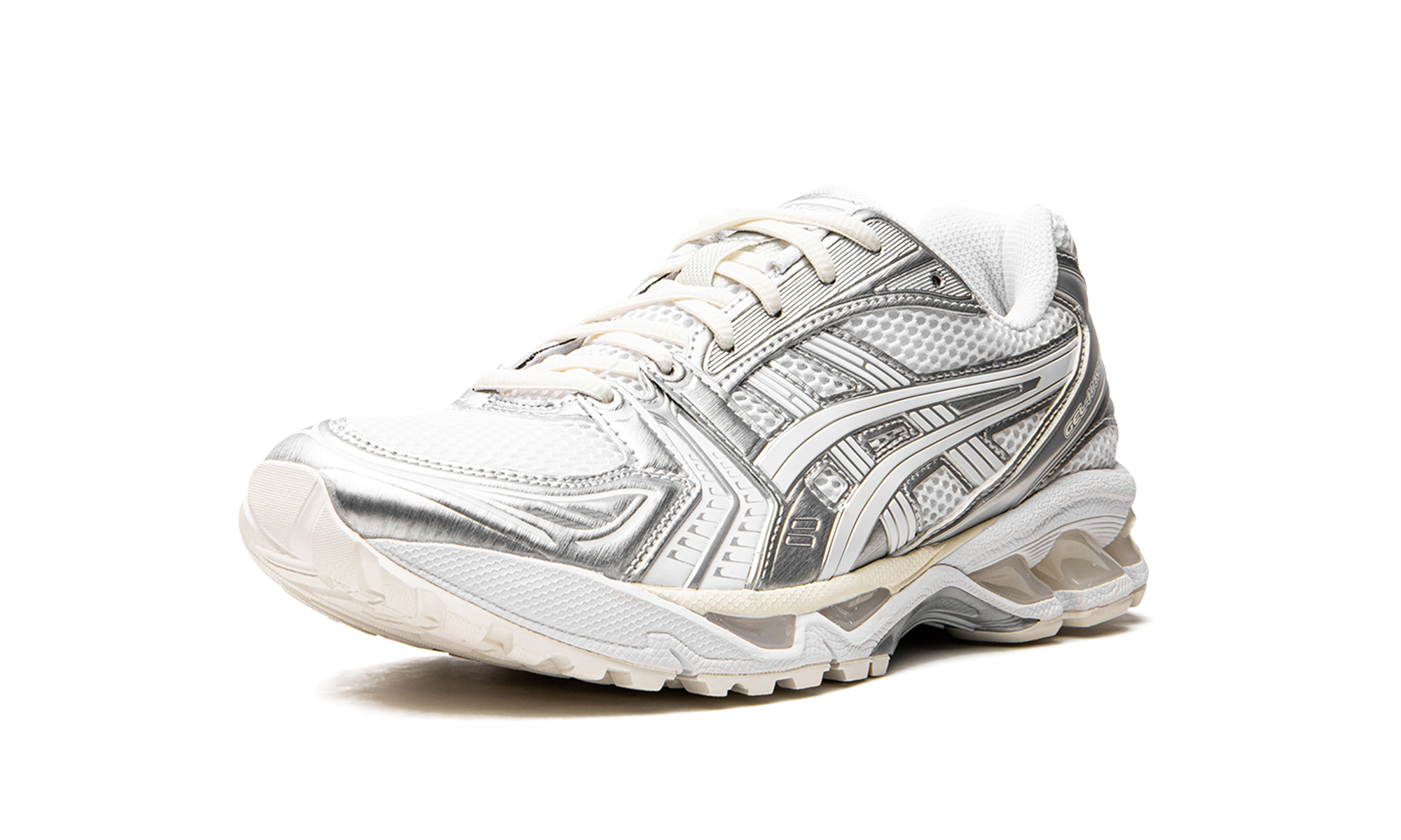 asics gel kayano 14 jjjjound silver white+1201A457-100+left diagnol single view