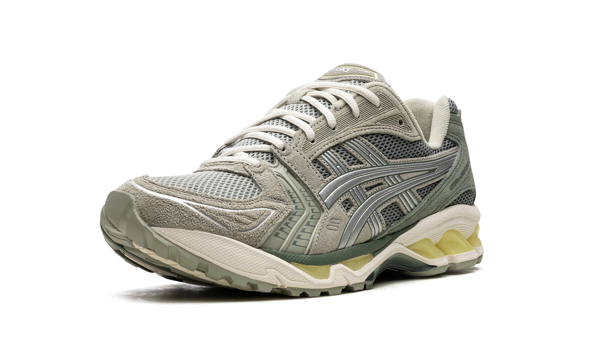 asics gel kayano 14 olive grey pure silver+1201A161-301+left diagnol single view