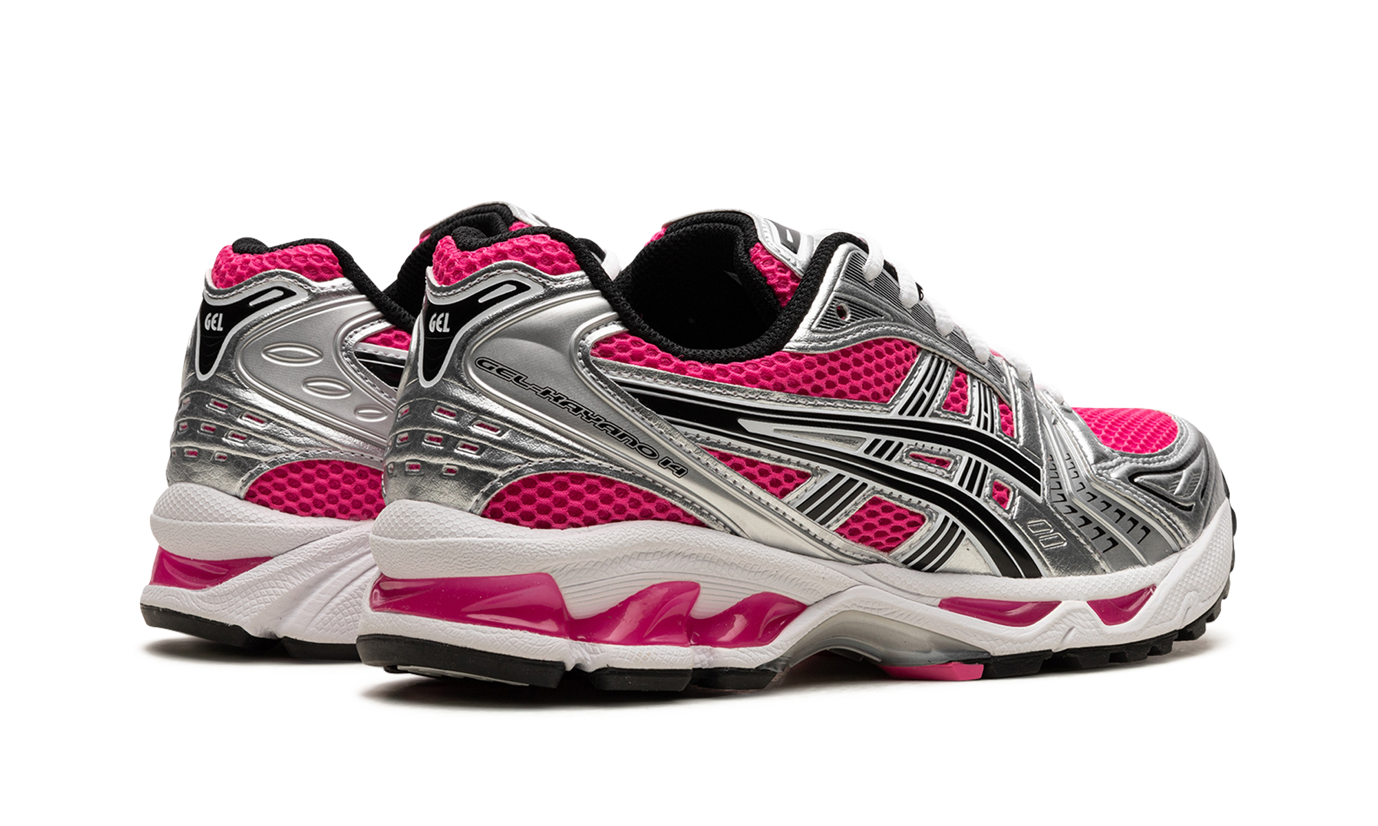 asics gel kayano 14 pink glo+1201A019-700+diagnol right behind view