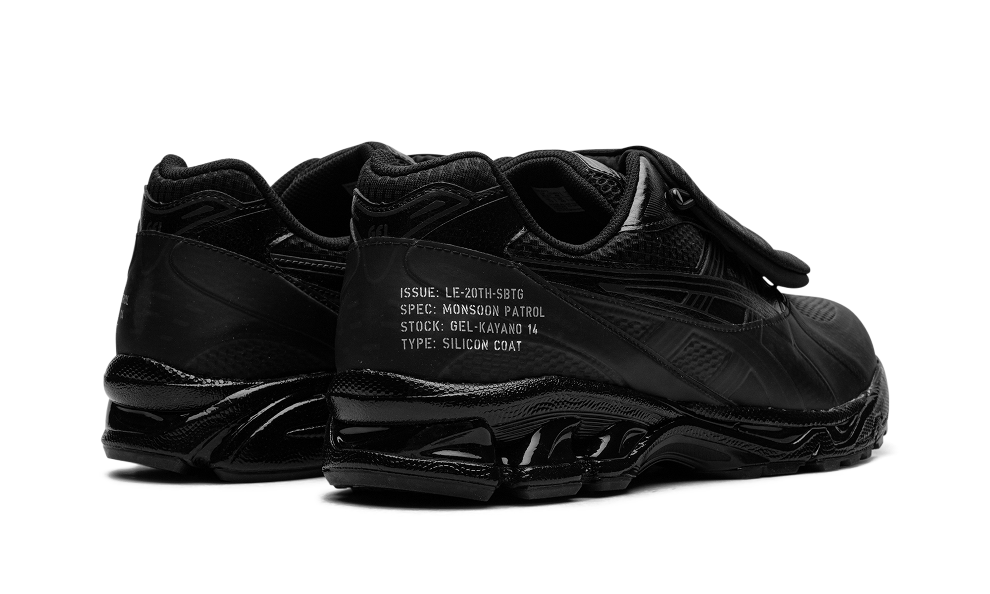 asics gel kayano 14 sbtg x limited edt monsoon patrol black+1201A975-001+diagnol right behind view