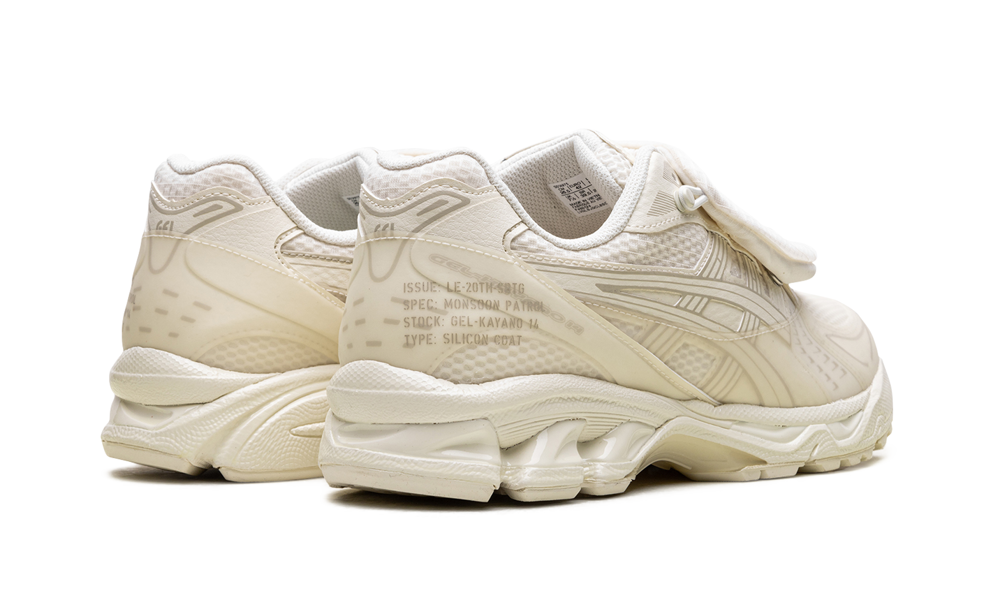 asics gel kayano 14 sbtg x limited edt monsoon patrol cream+1201A975-100+diagnol right behind view