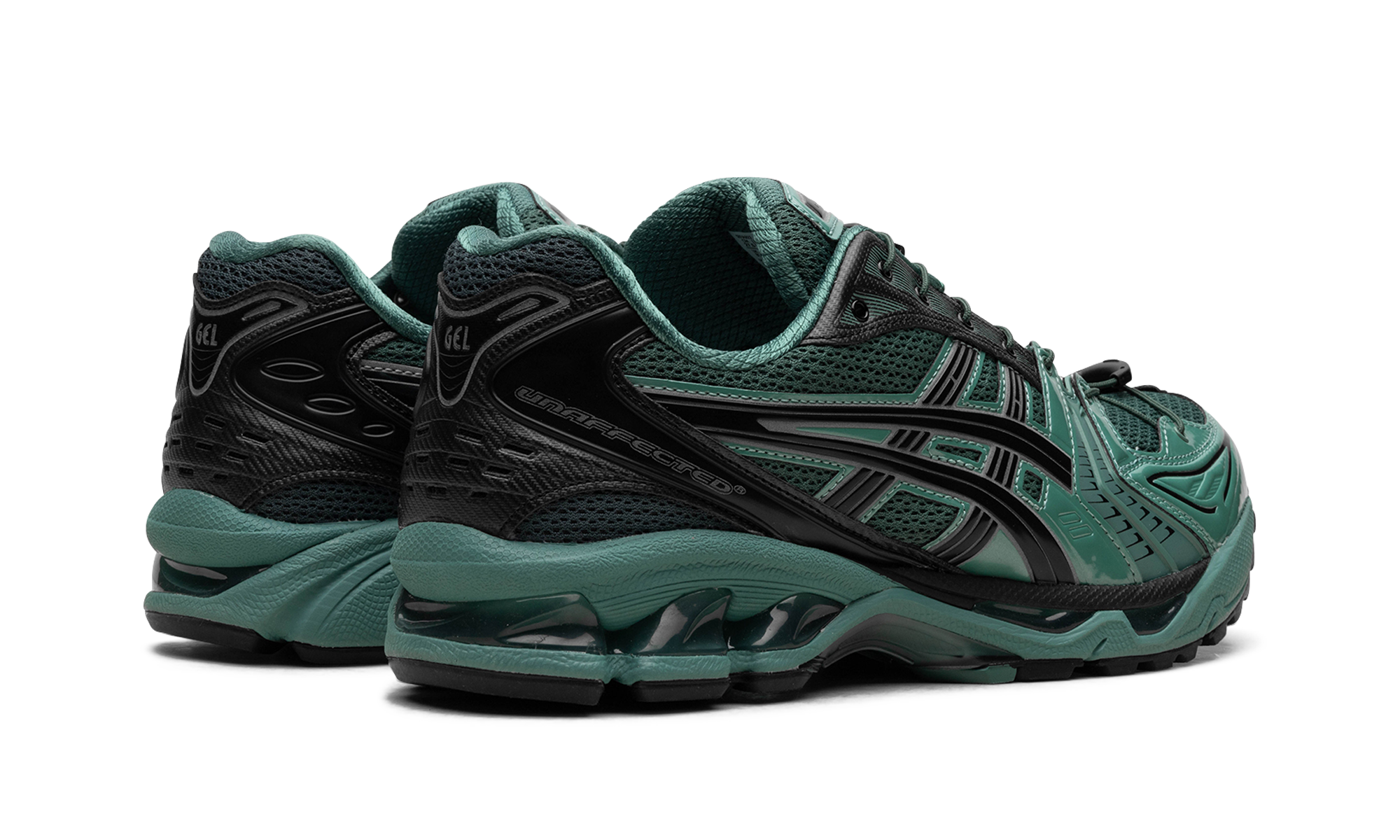 asics gel kayano 14 unaffected infinite wonders pack green+1201A922-300+diagnol right behind view