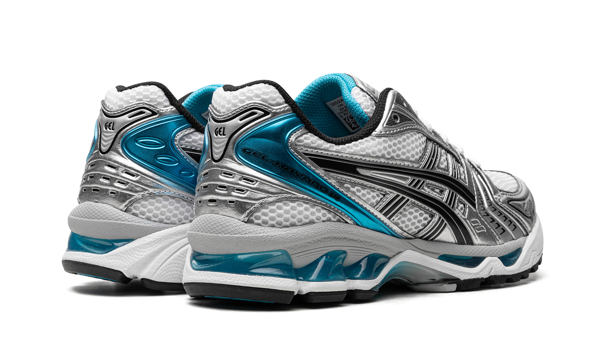 asics gel kayano 14 white aizuri blue women s+1202A056-108+diagnol right behind view
