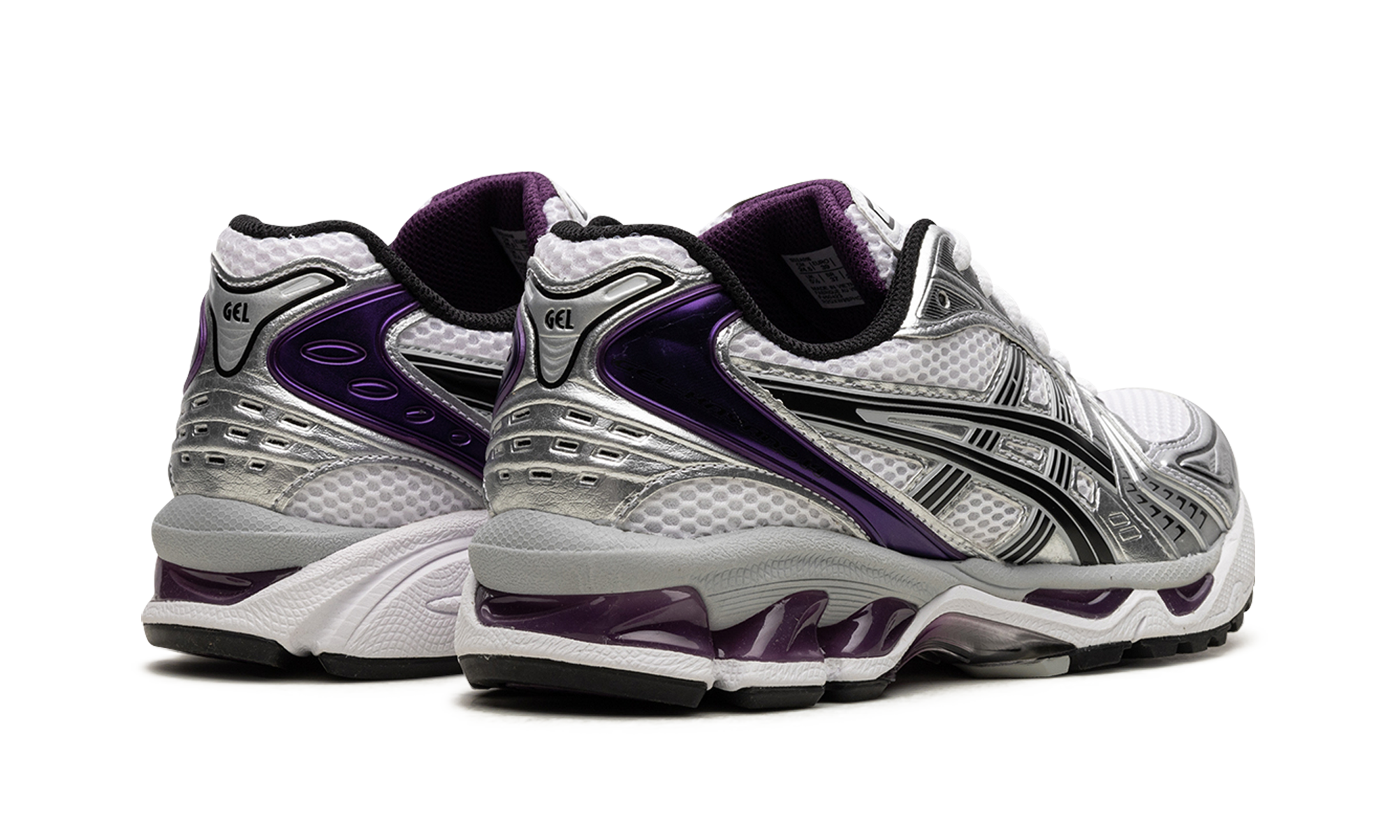 asics gel kayano 14 white dark grape women s+1202A056-111+diagnol right behind view