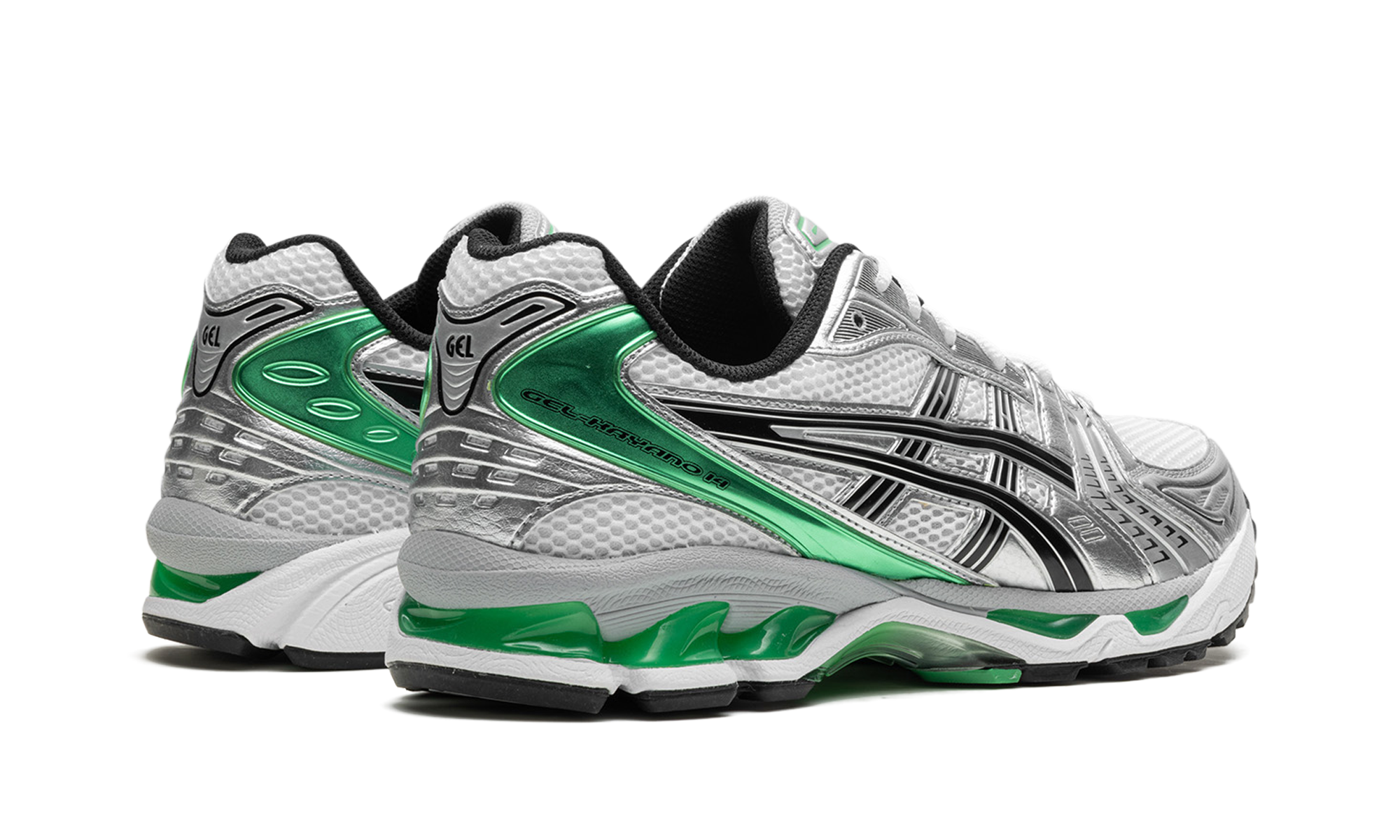 asics gel kayano 14 white malachite green+1201A019-110+diagnol right behind view