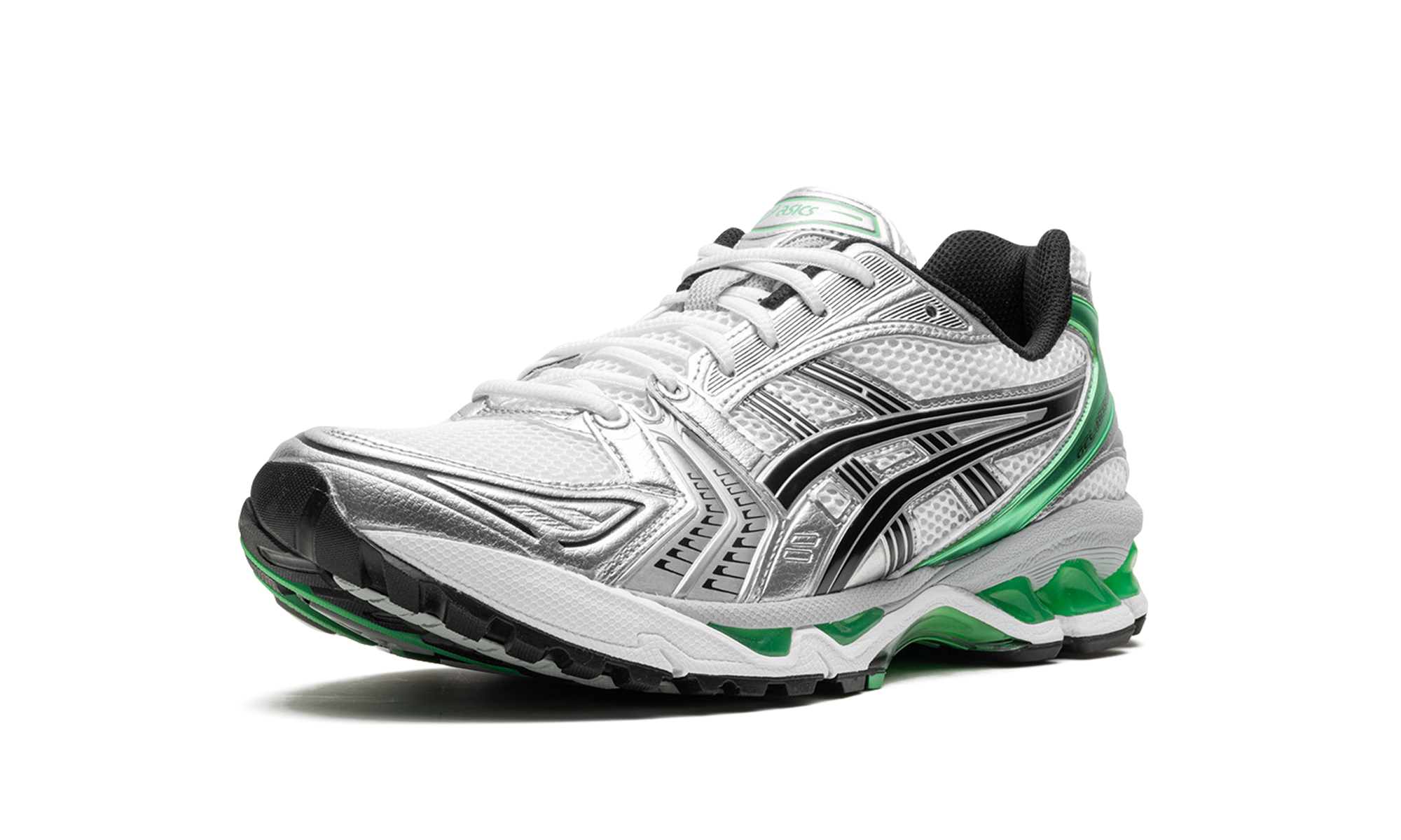 asics gel kayano 14 white malachite green+1201A019-110+left diagnol single view