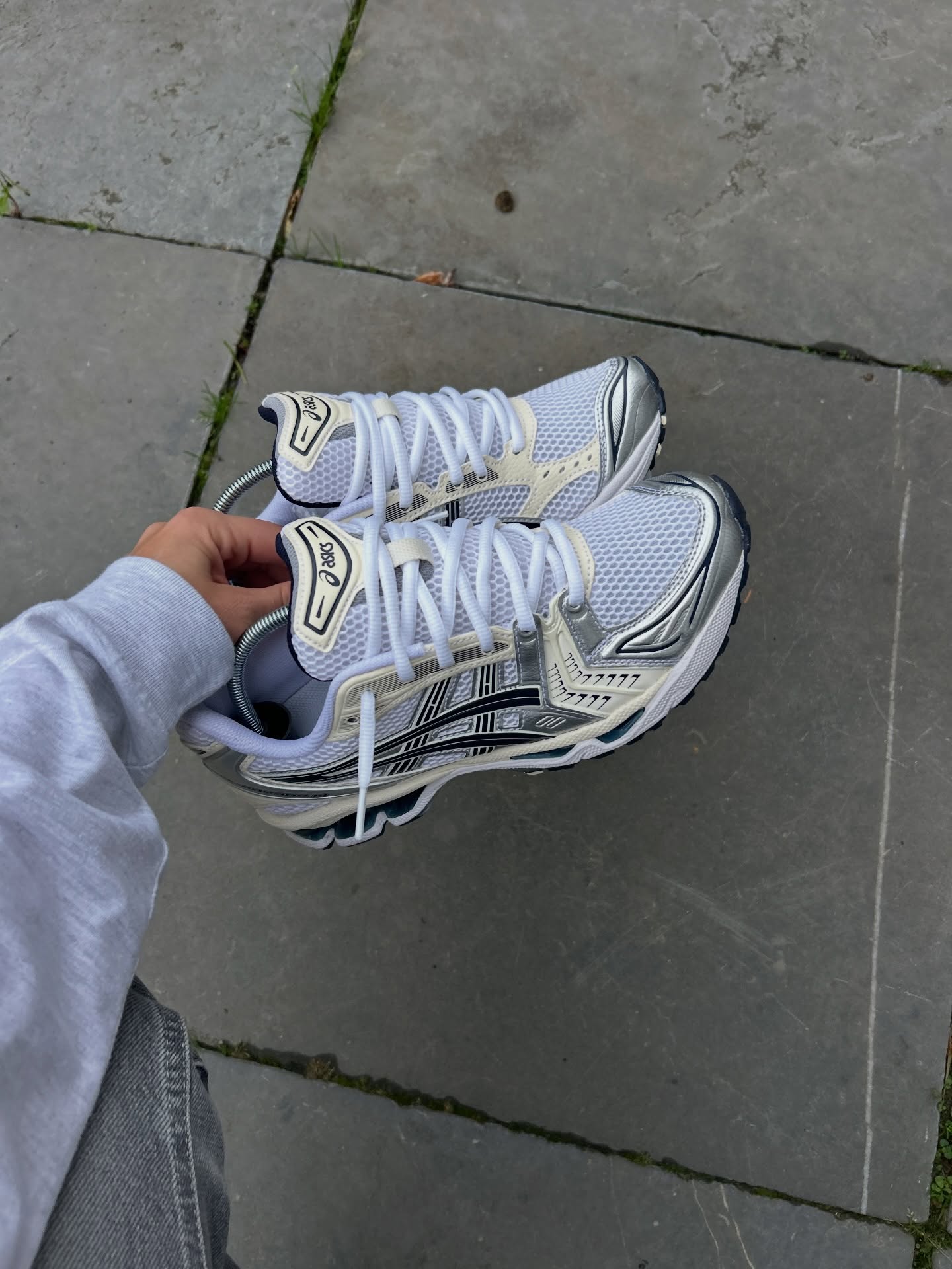 ASICS Gel-Kayano 14 White Midnight (Women's), Lifestyle View 1, SKU 1202A056-109
