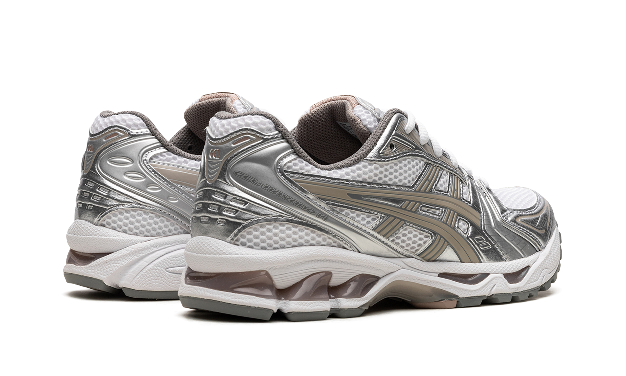 asics gel kayano 14 white moonrock women s+1202A056-106+diagnol right behind view