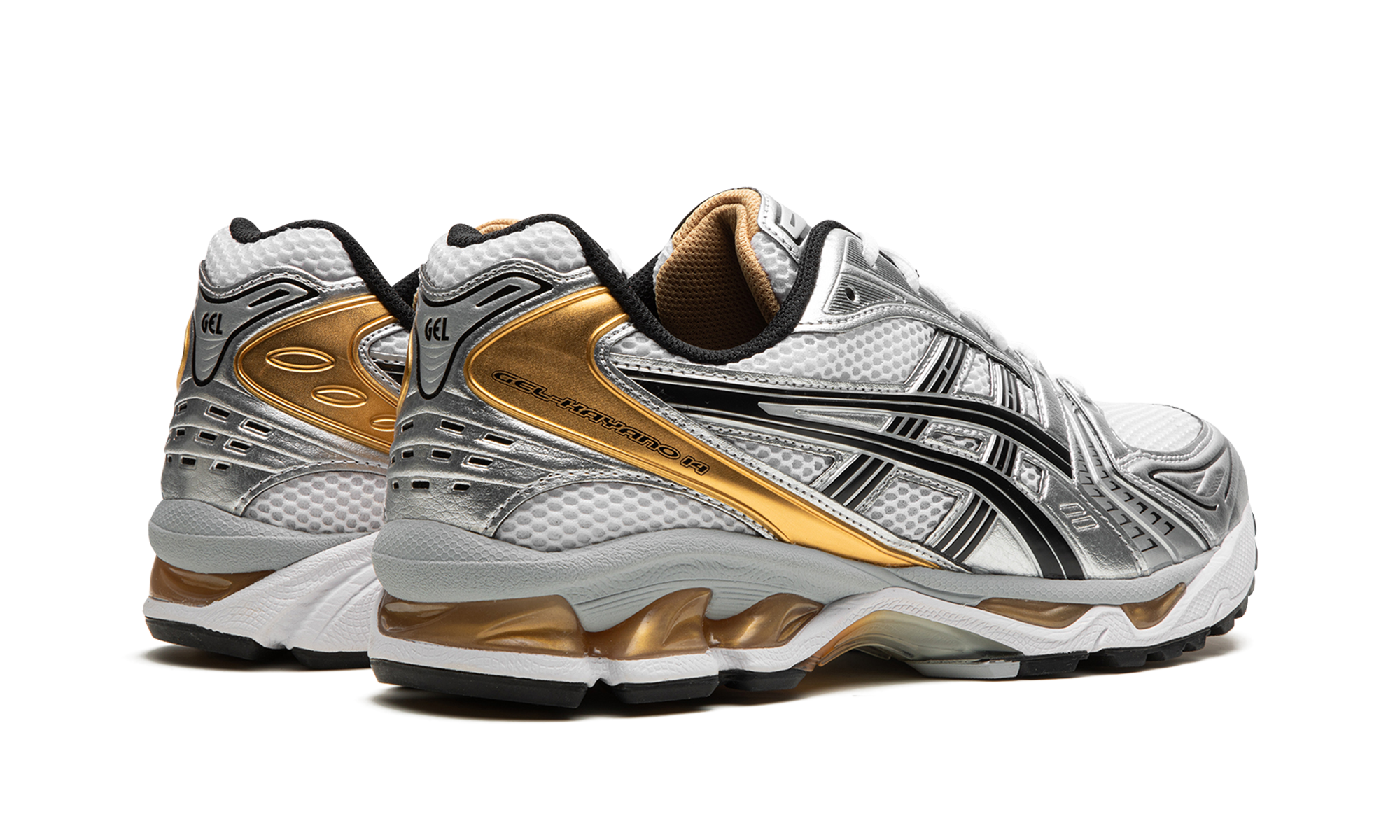 asics gel kayano 14 white pure gold+1201A019-102+diagnol right behind view