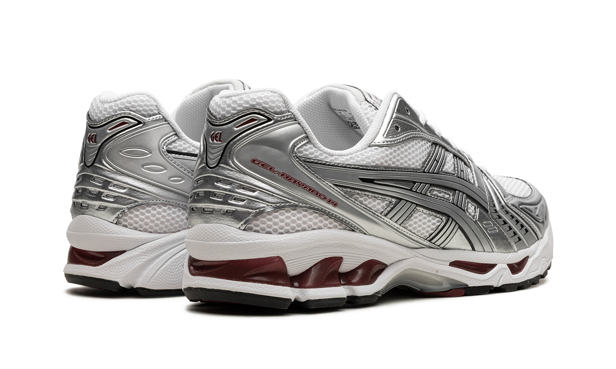 asics gel kayano 14 white pure silver+1201A019-104+diagnol right behind view
