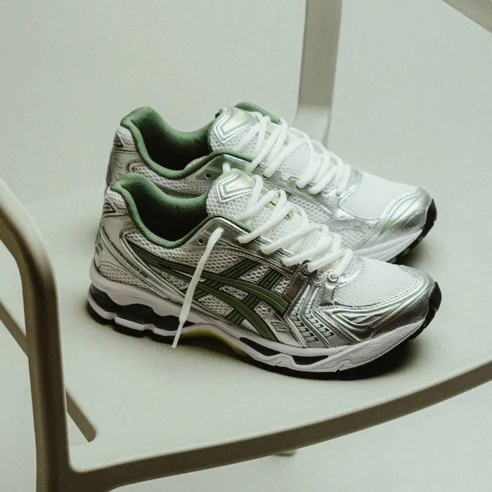 ASICS Gel-Kayano 14 White Pure Silver Slate Grey Sage, Lifestyle View 2, SKU 1201A019-107