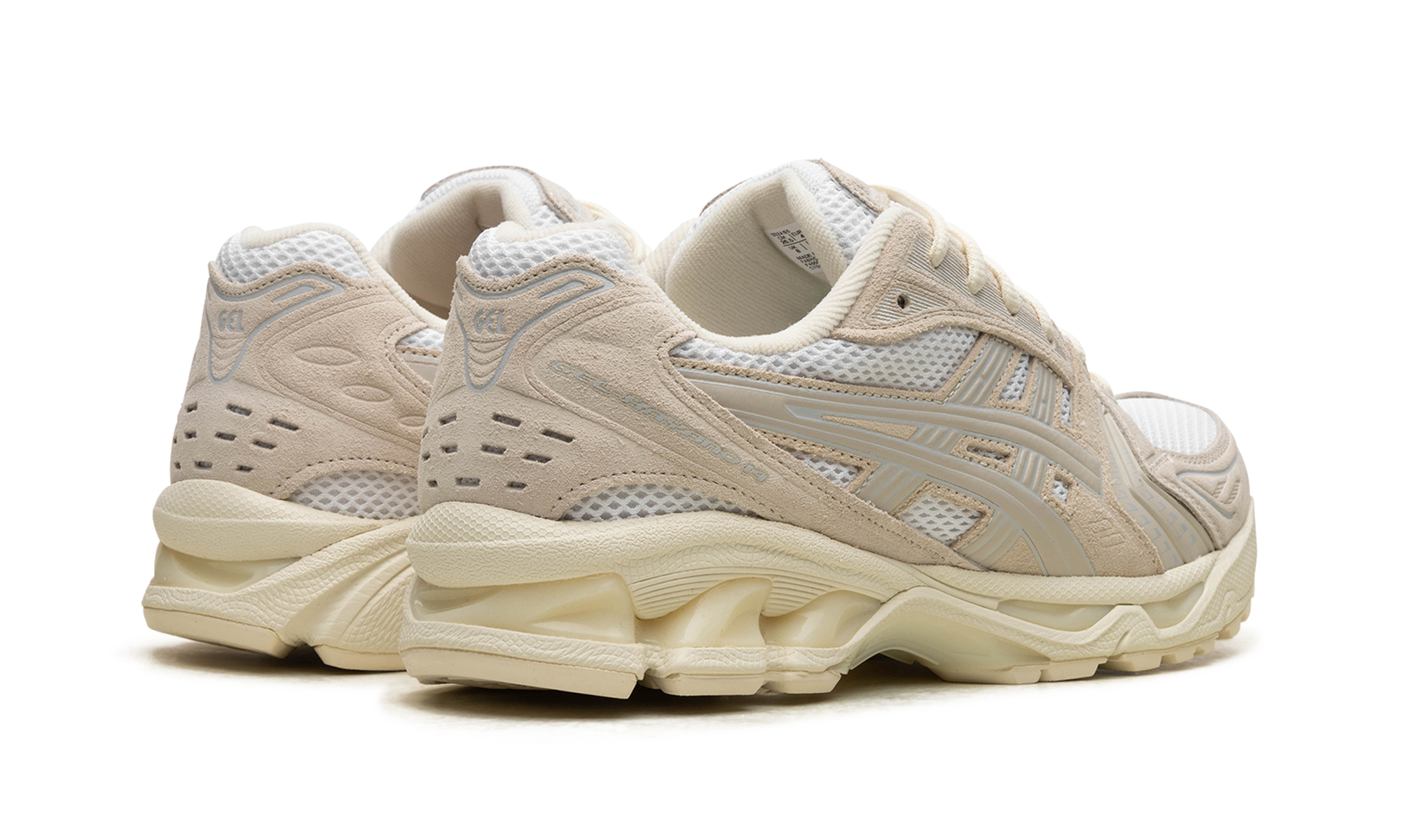 asics gel kayano 14 white smoke grey women s+1202A105-103+diagnol right behind view