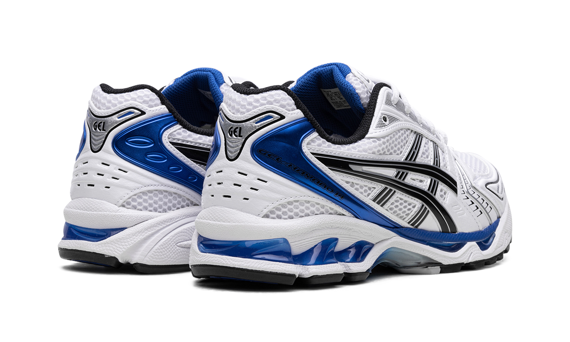 asics gel kayano 14 white tuna blue+1201A019-101+diagnol right behind view