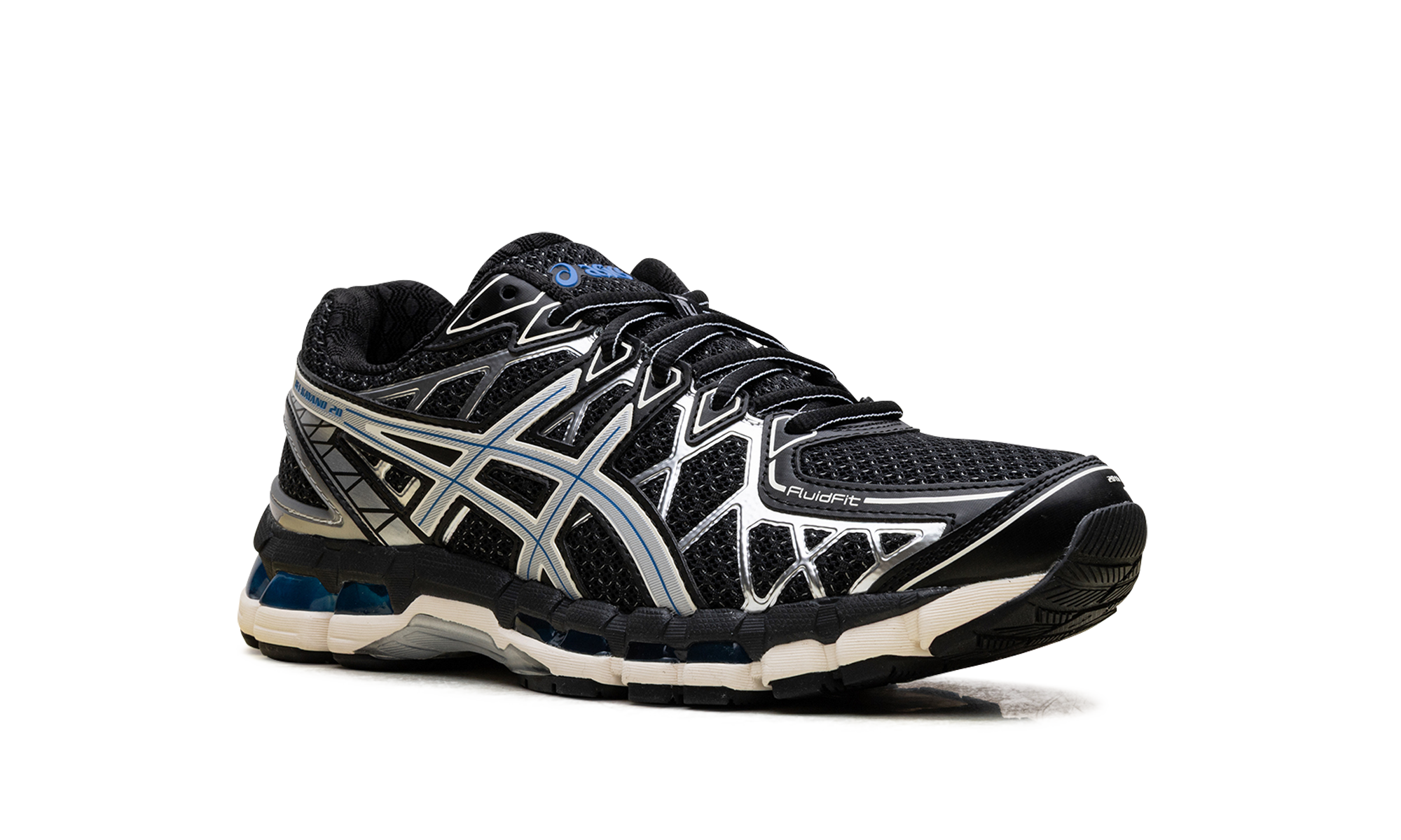 asics gel kayano 20 black pure silver+1203A388-001+diagnol right view