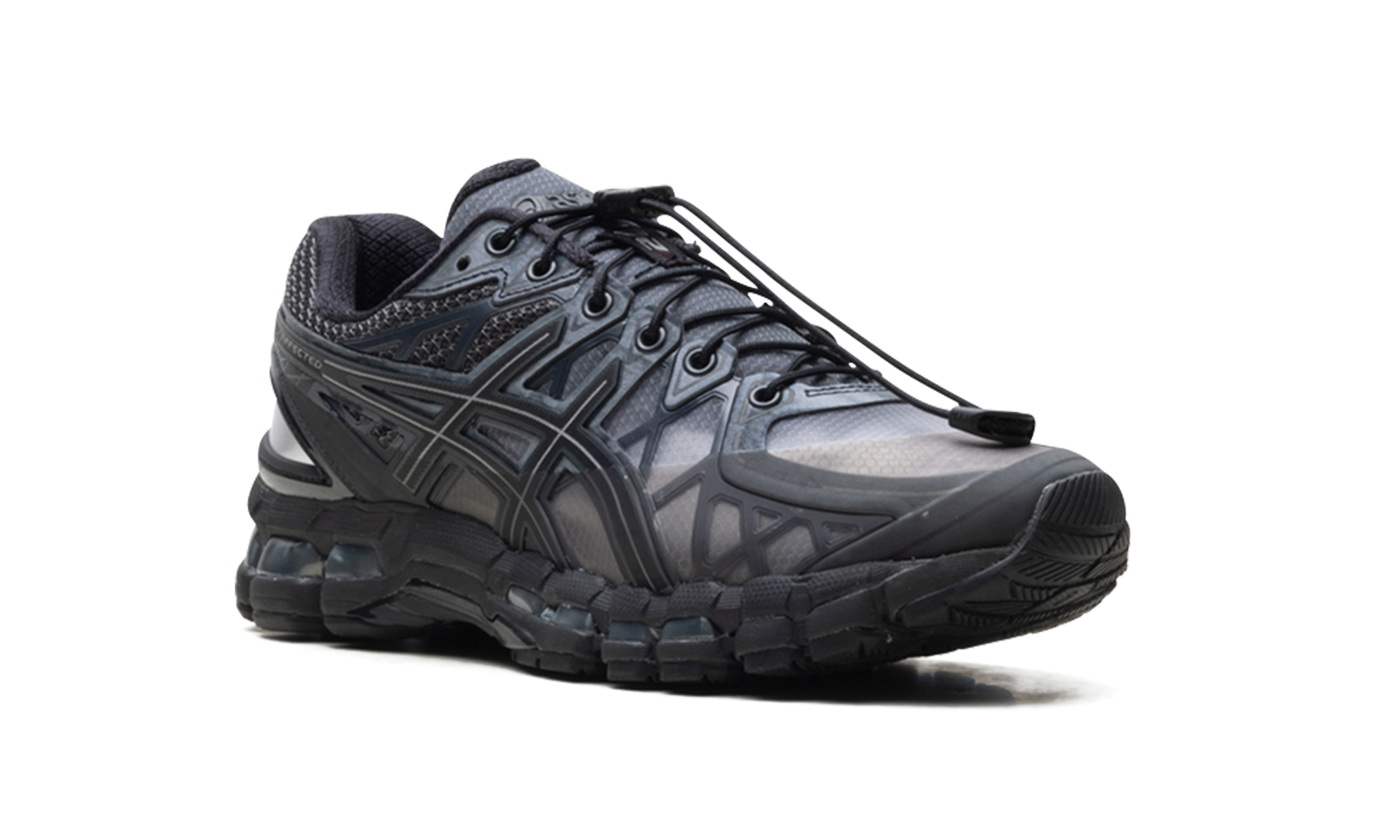 asics gel kayano 20 unaffected black obsidian grey black+1203A529-020+diagnol right view
