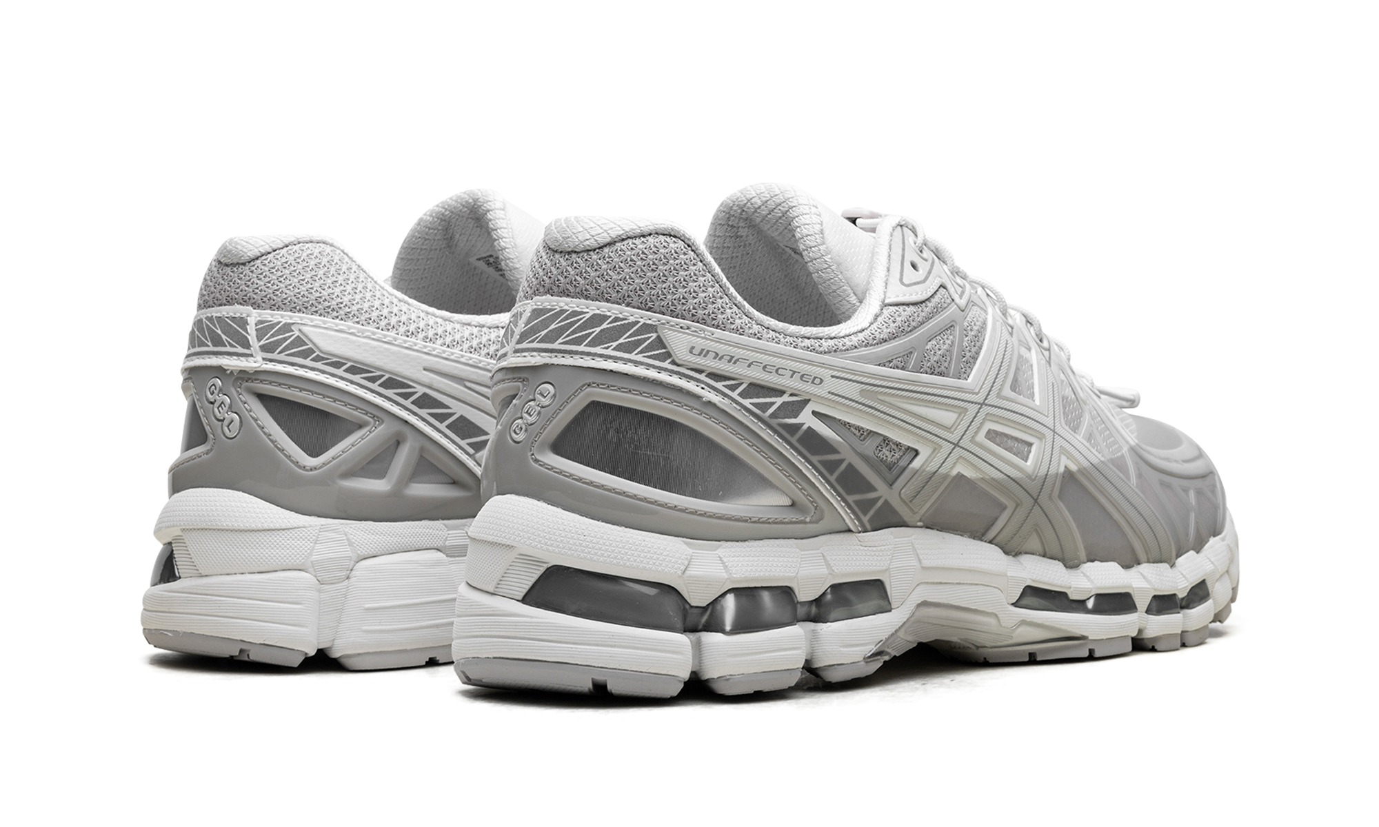 asics gel kayano 20 unaffected cream lake grey+1203A529-100+diagnol right behind view