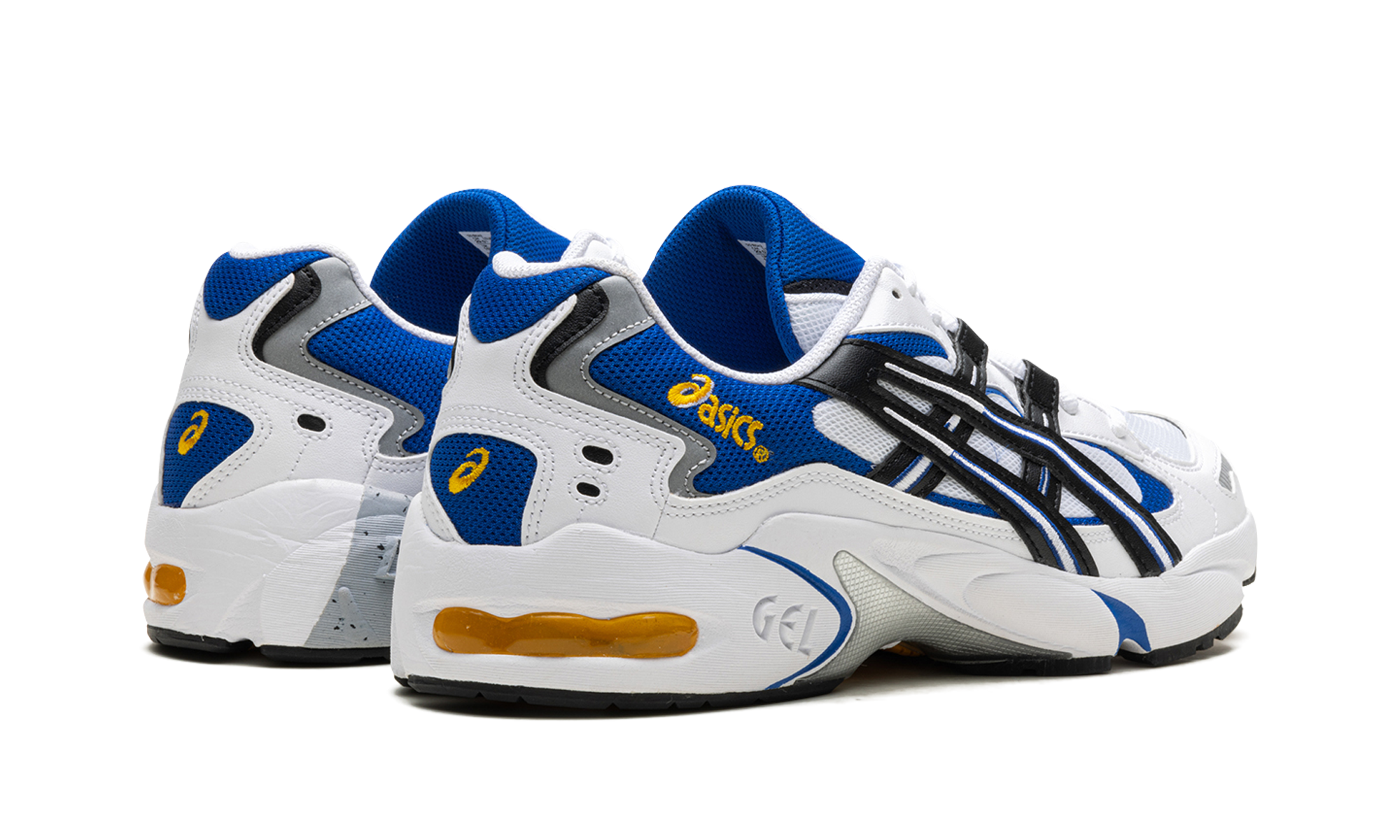 asics gel kayano 5 og kith exclusive white black+1201B042-101+diagnol right behind view